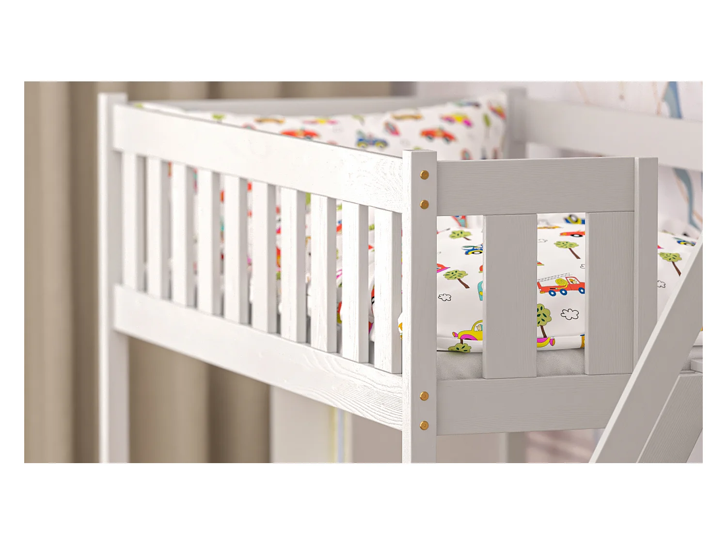 Lit mezzanine en pin massif 200x90 blanc