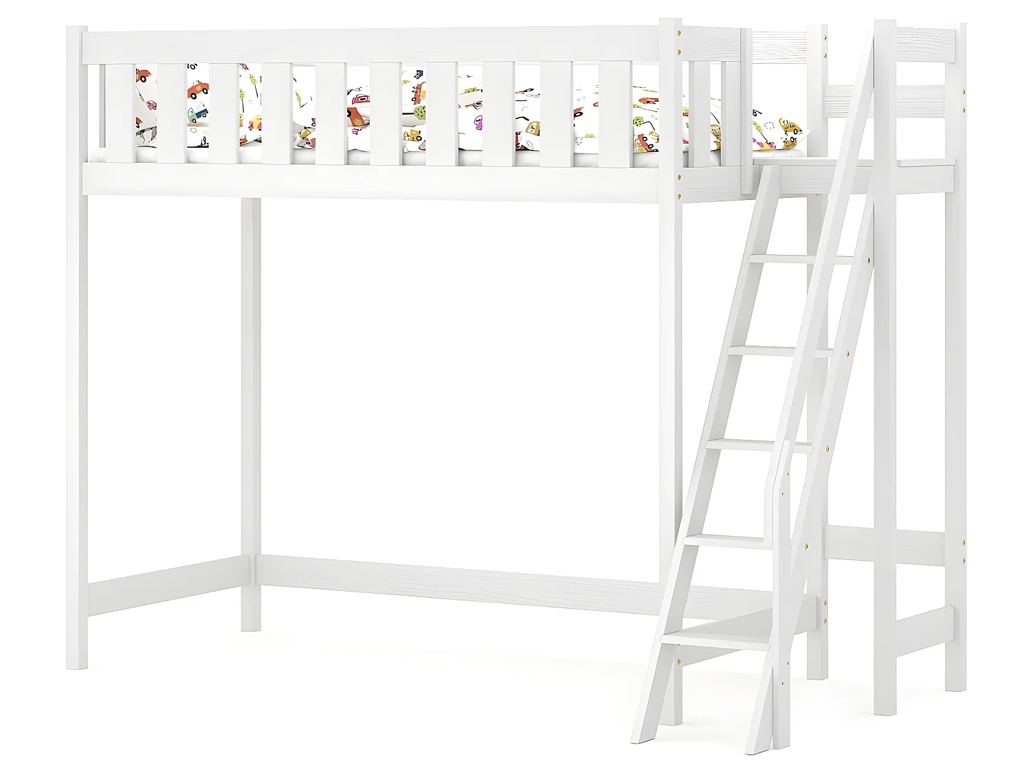 Lit mezzanine en pin massif 200x90 blanc