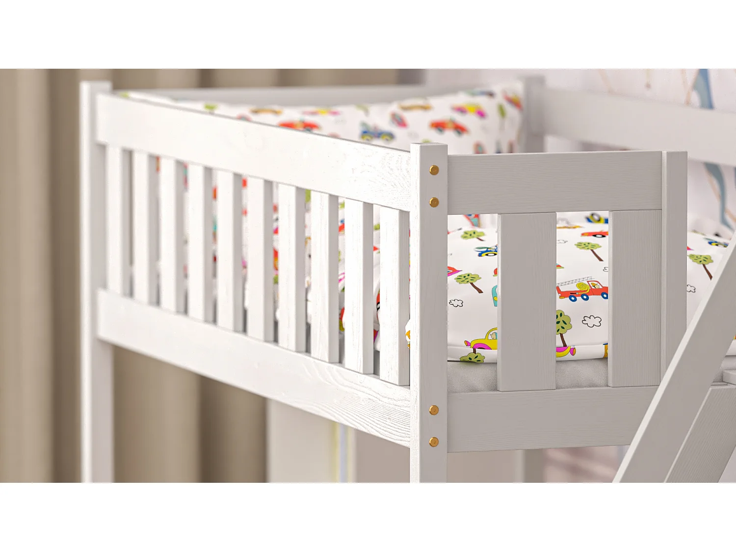 Lit mezzanine en pin massif 200x90 blanc