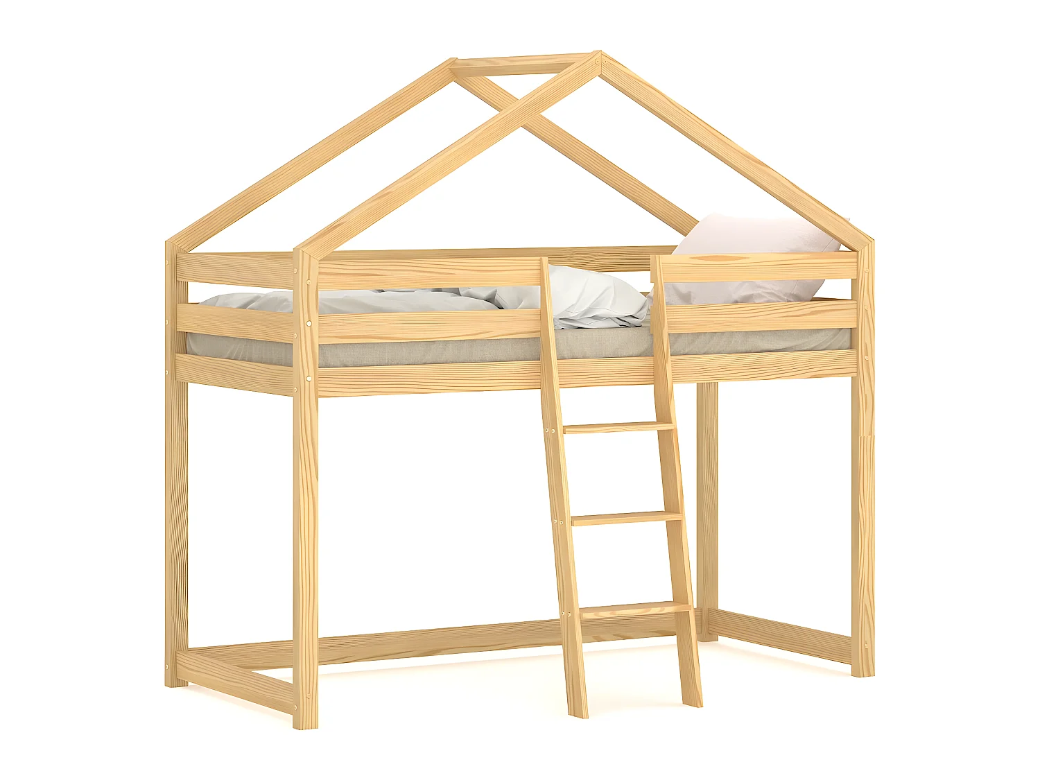 Lit mezzanine en pin massif 190x80 naturel