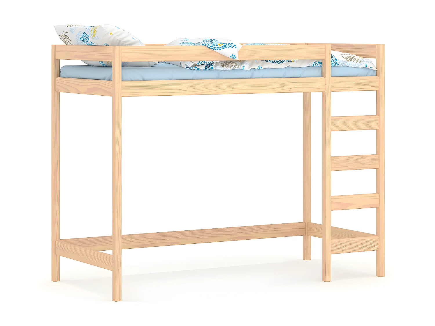 Lit mezzanine en pin massif 180x80 chêne blanchi