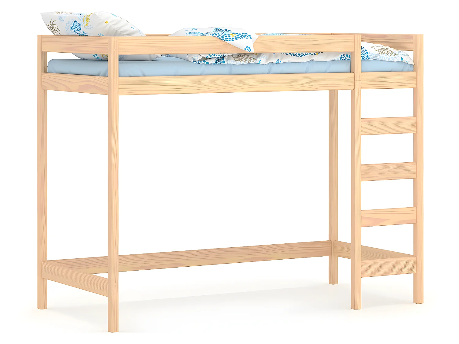 Lit mezzanine en pin massif 180x80 chêne blanchi