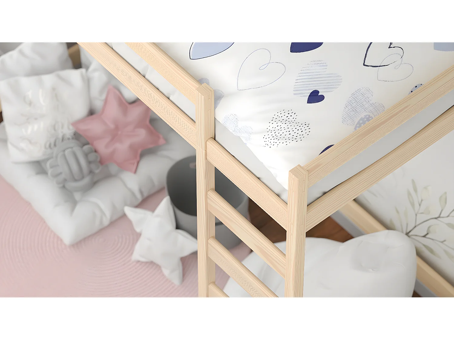 Lit mezzanine en pin massif 180x80 chêne blanchi