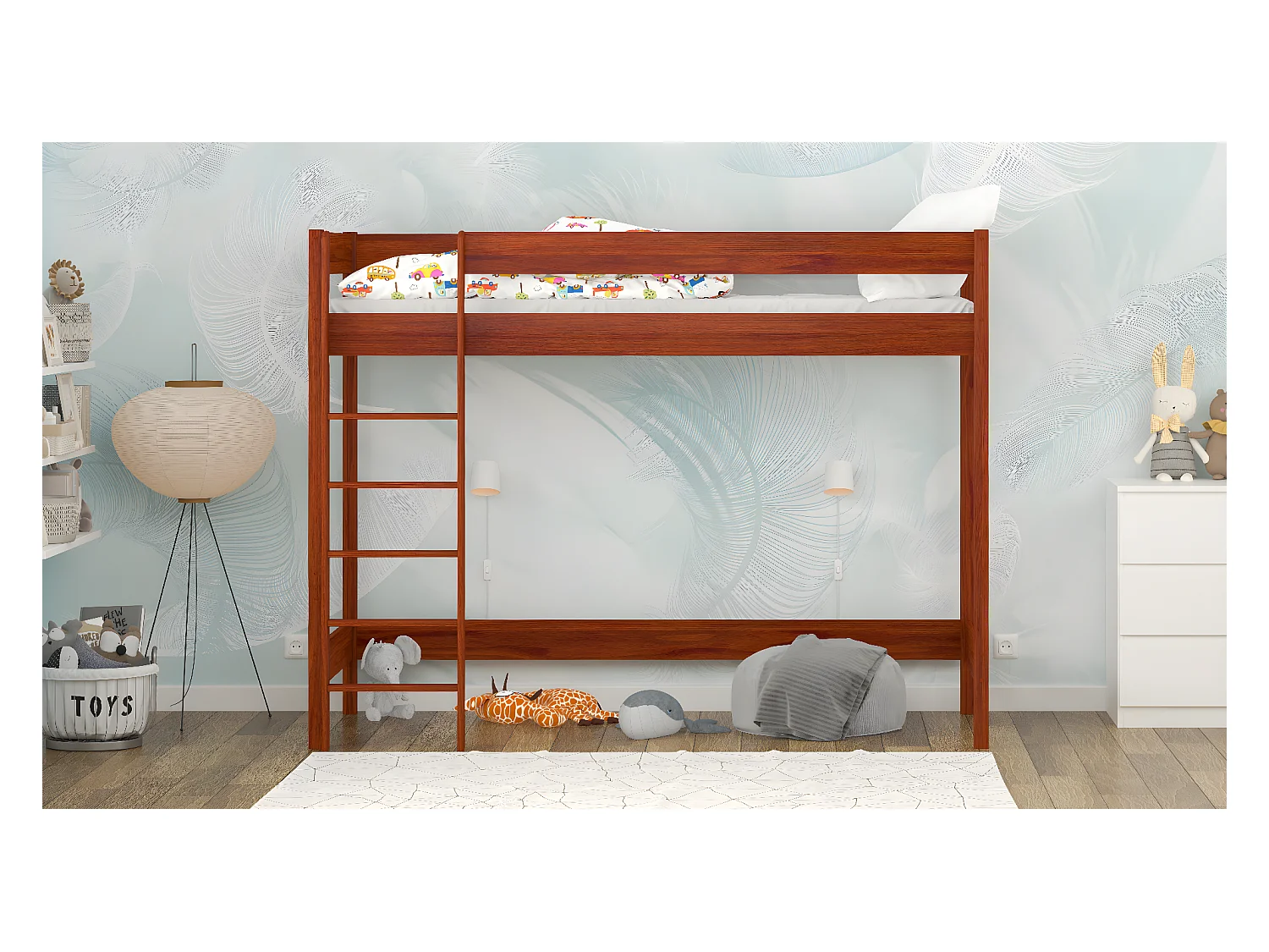 Lit mezzanine en pin massif 180x80 palissandre