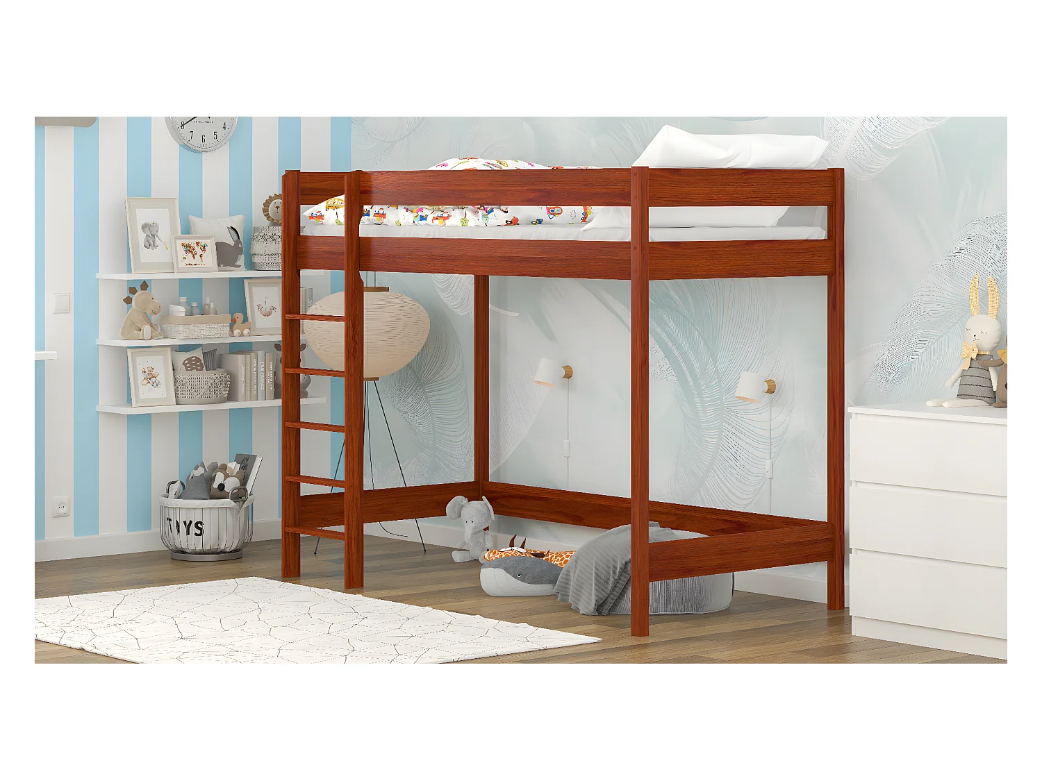 Lit mezzanine en pin massif 180x80 palissandre