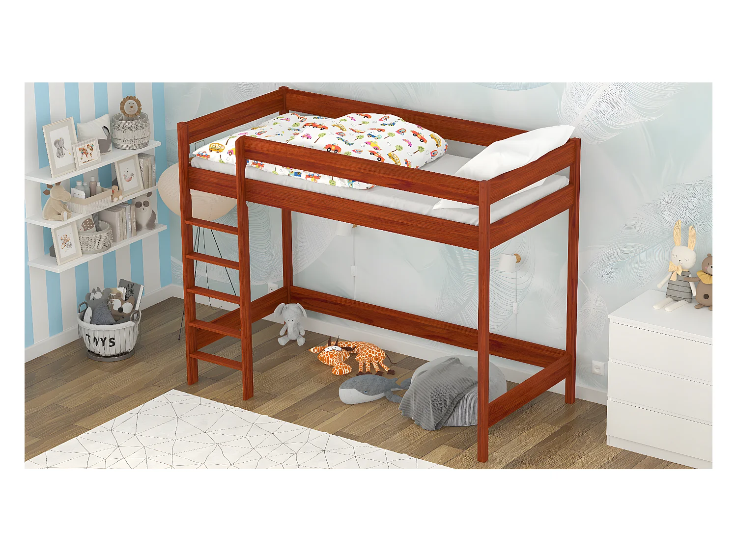 Lit mezzanine en pin massif 180x80 palissandre