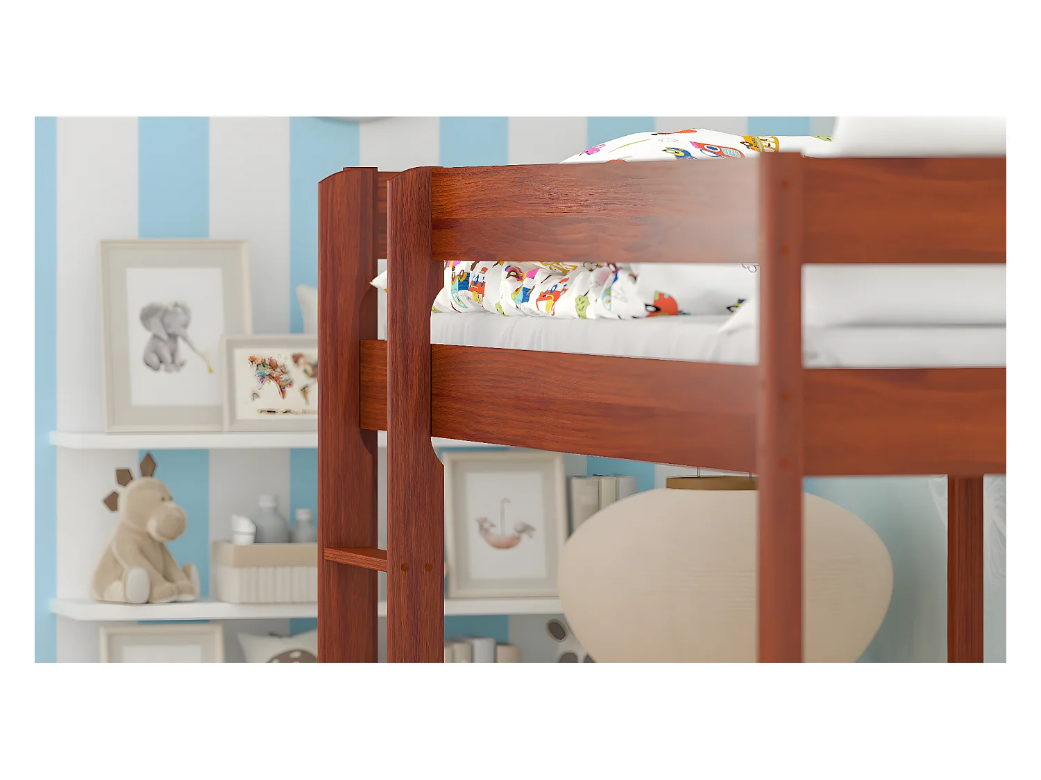 Lit mezzanine en pin massif 180x80 palissandre