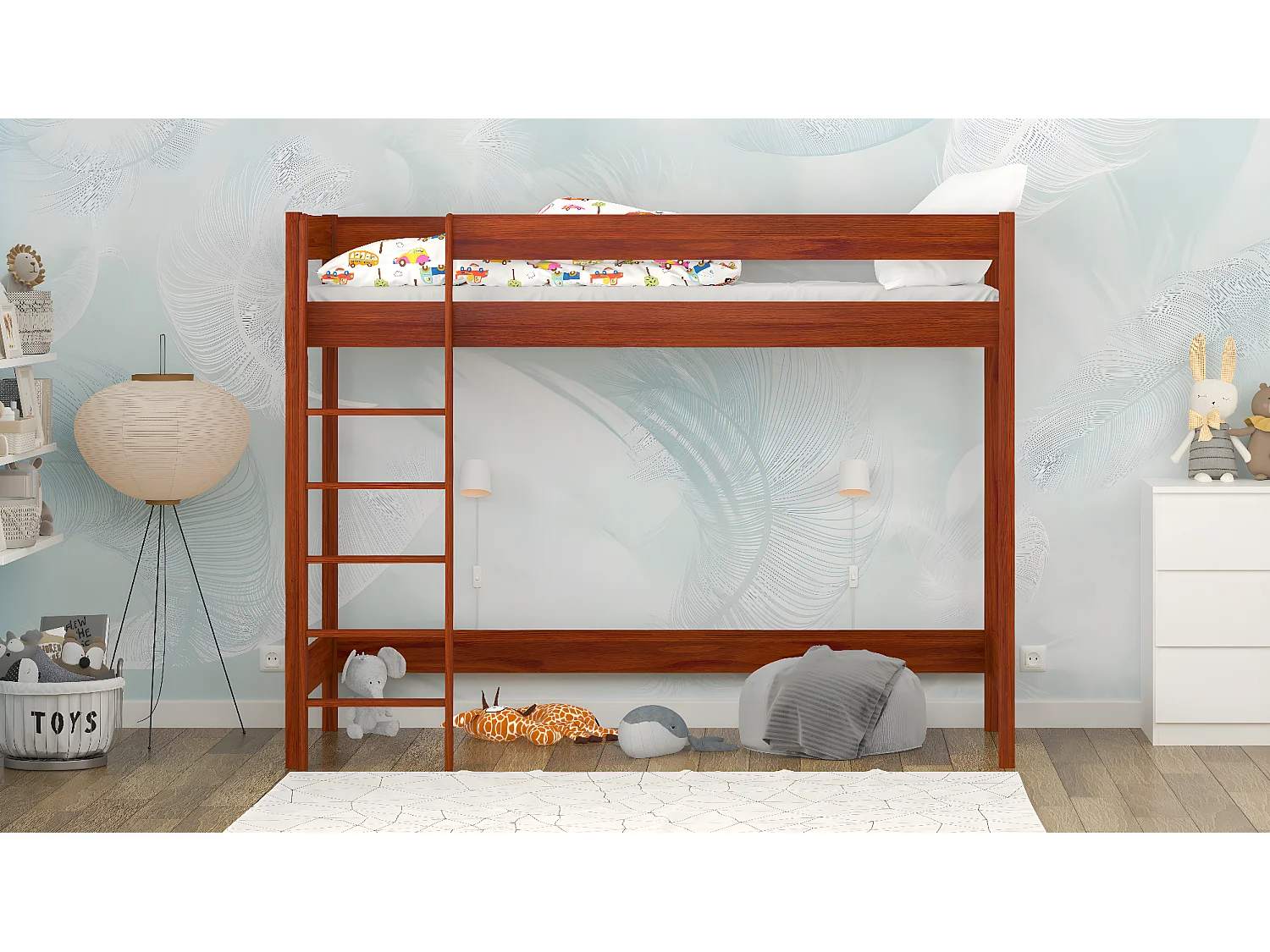 Lit mezzanine en pin massif 180x80 palissandre