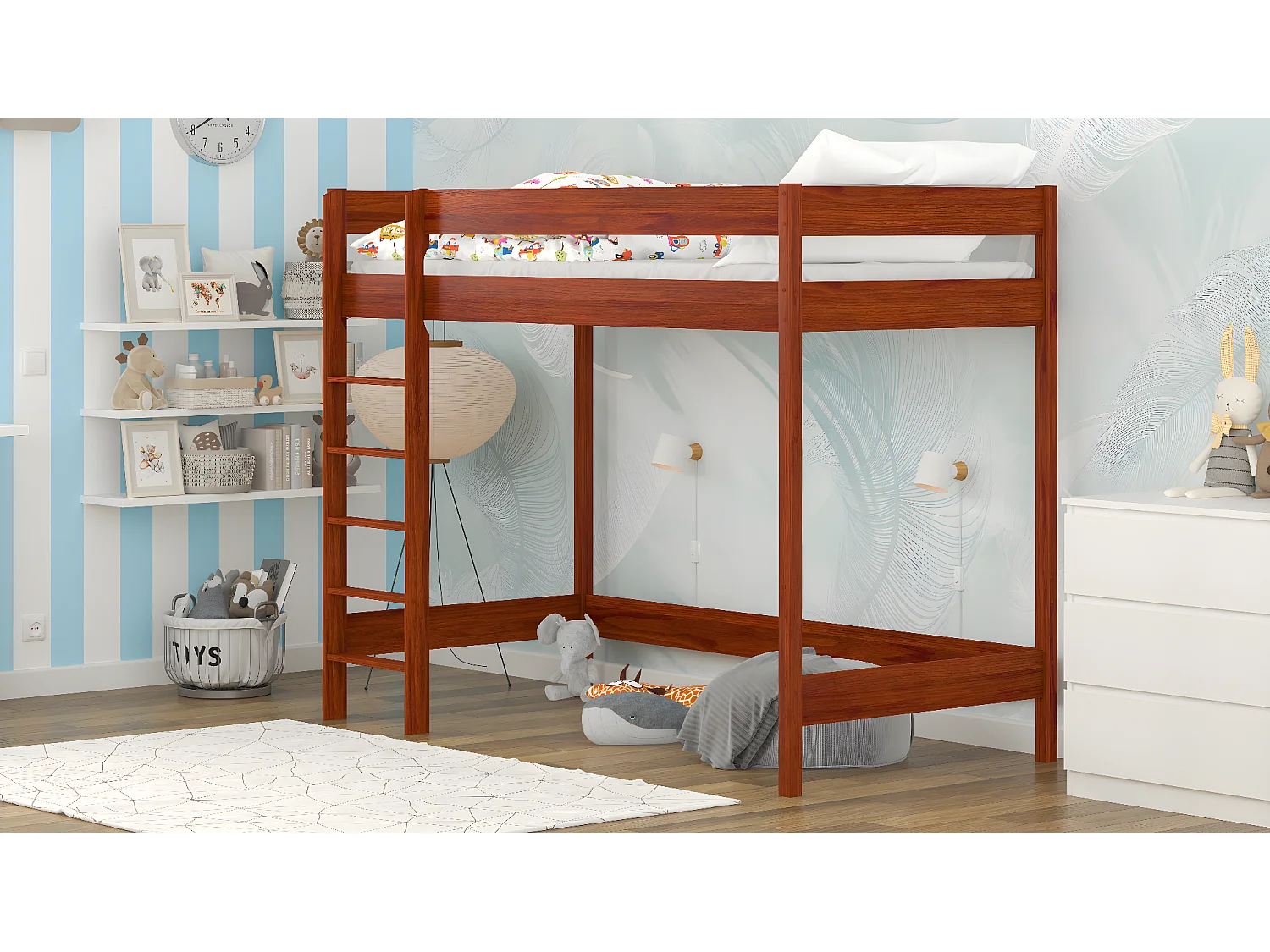 Lit mezzanine en pin massif 180x80 palissandre