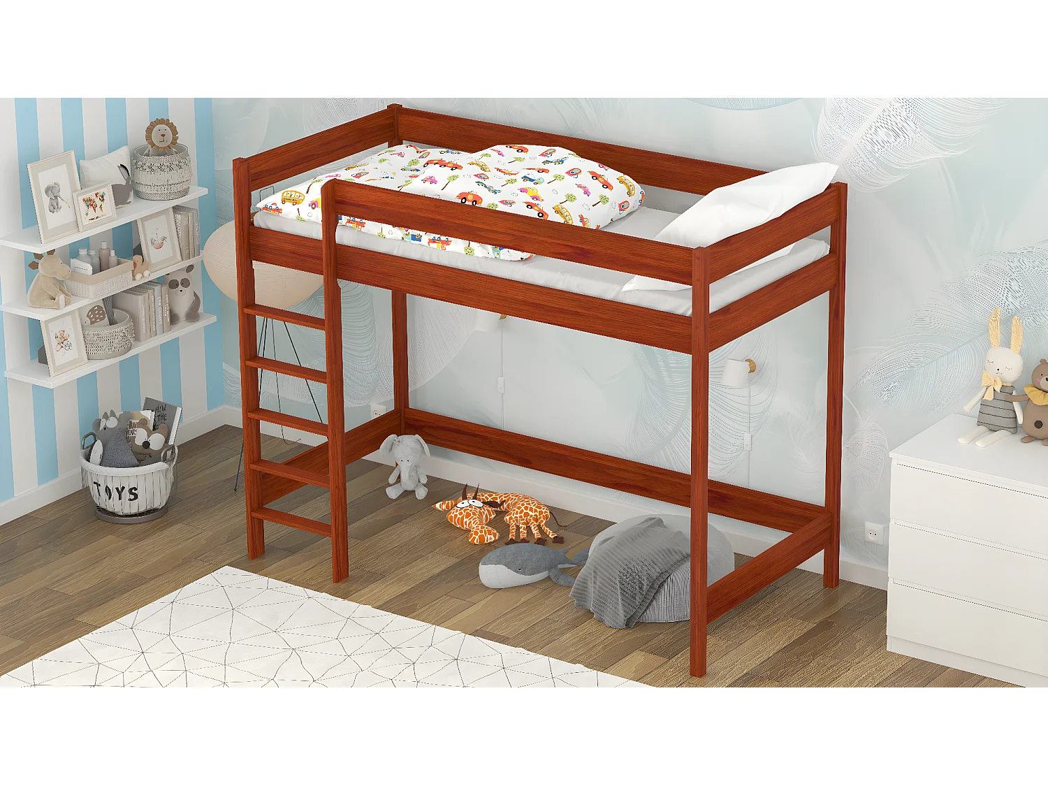 Lit mezzanine en pin massif 180x80 palissandre