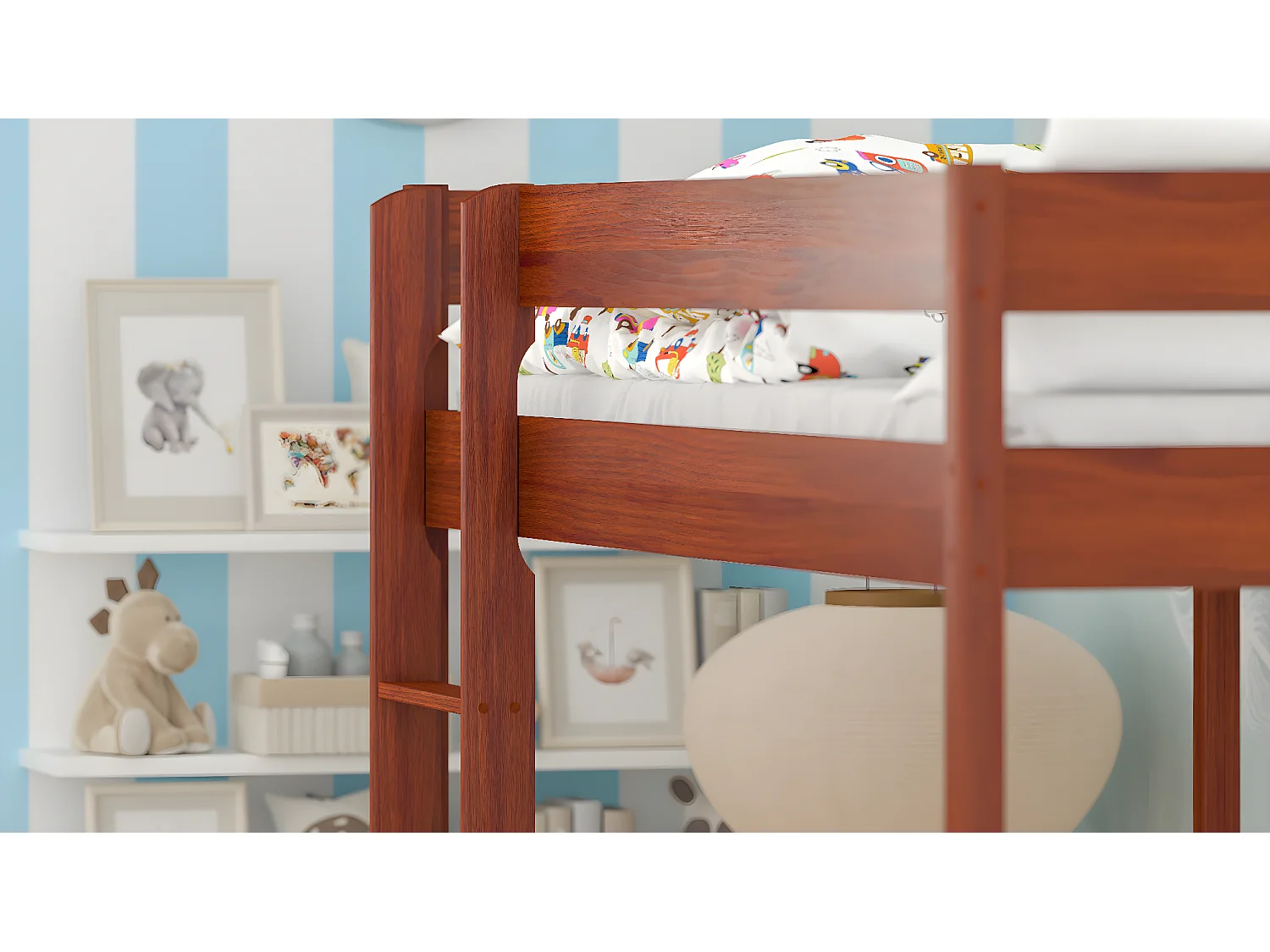 Lit mezzanine en pin massif 180x80 palissandre