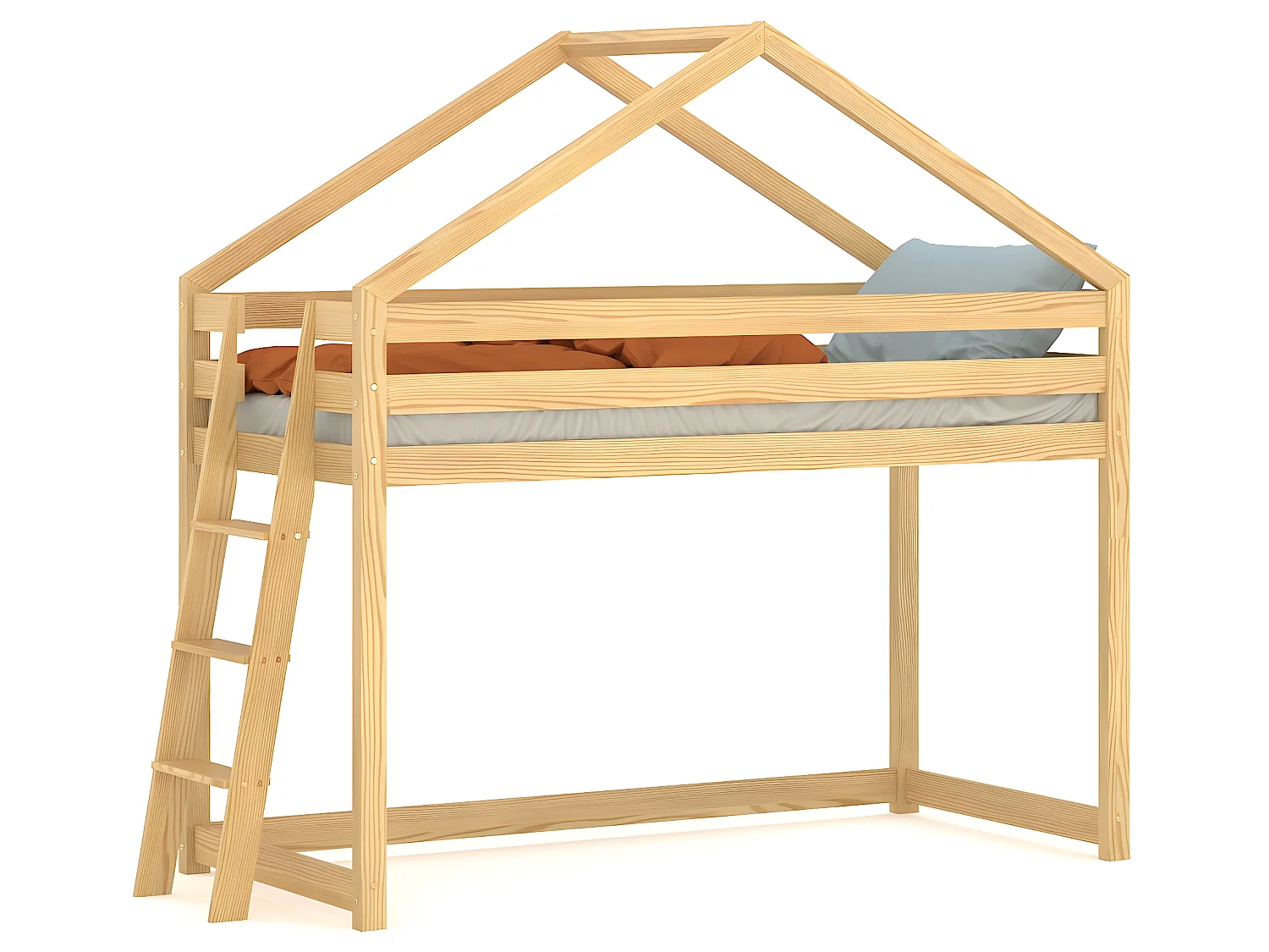 Lit mezzanine en pin massif 180x80 naturel