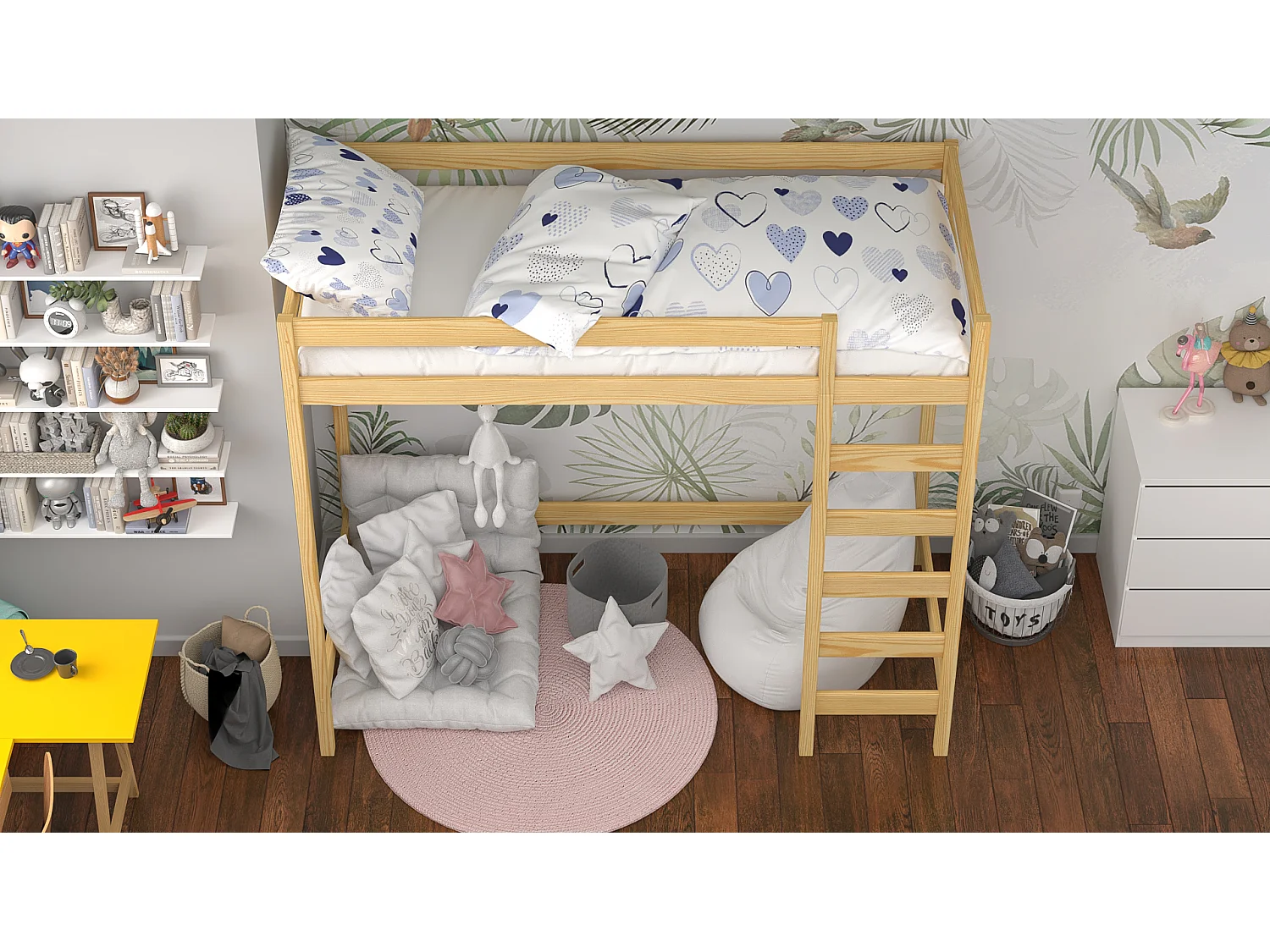 Lit mezzanine en pin massif 180x80 naturel