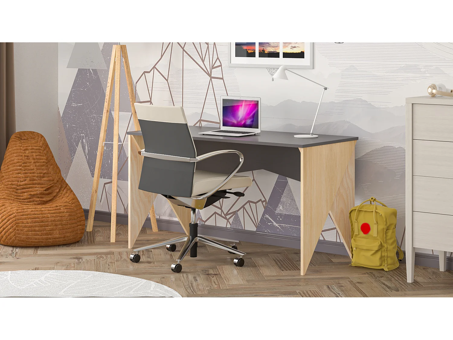 Bureau enfant en pin massif 120x60 gris foncé