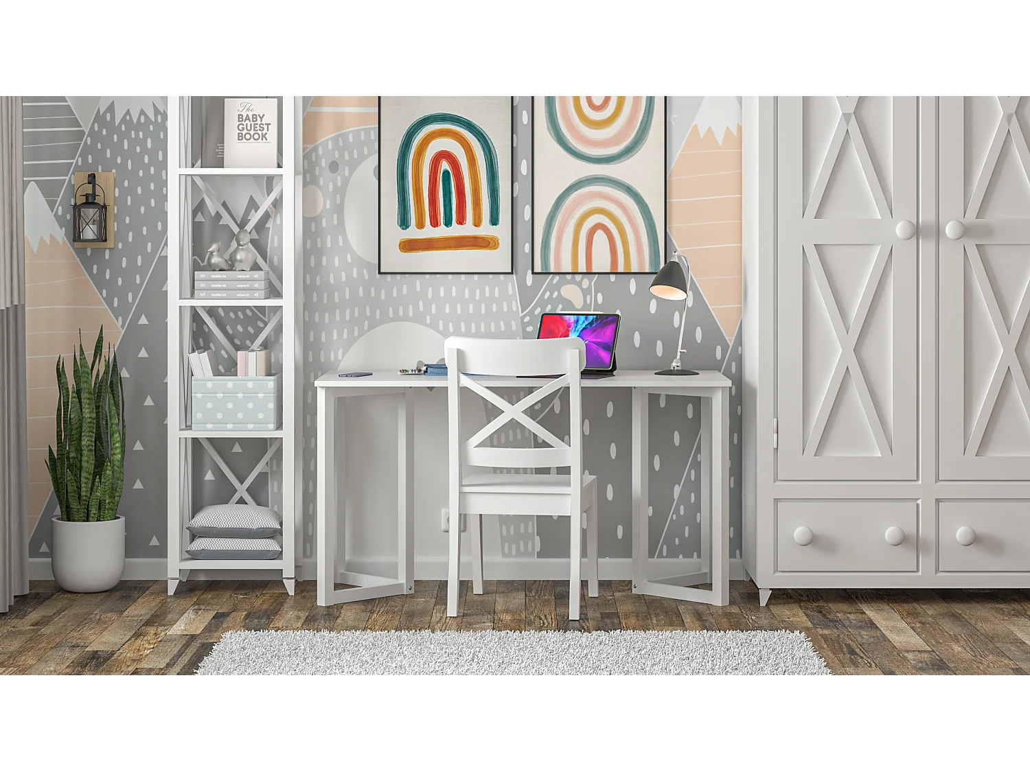 Bureau pour garçon en pin massif 120x60 blanc