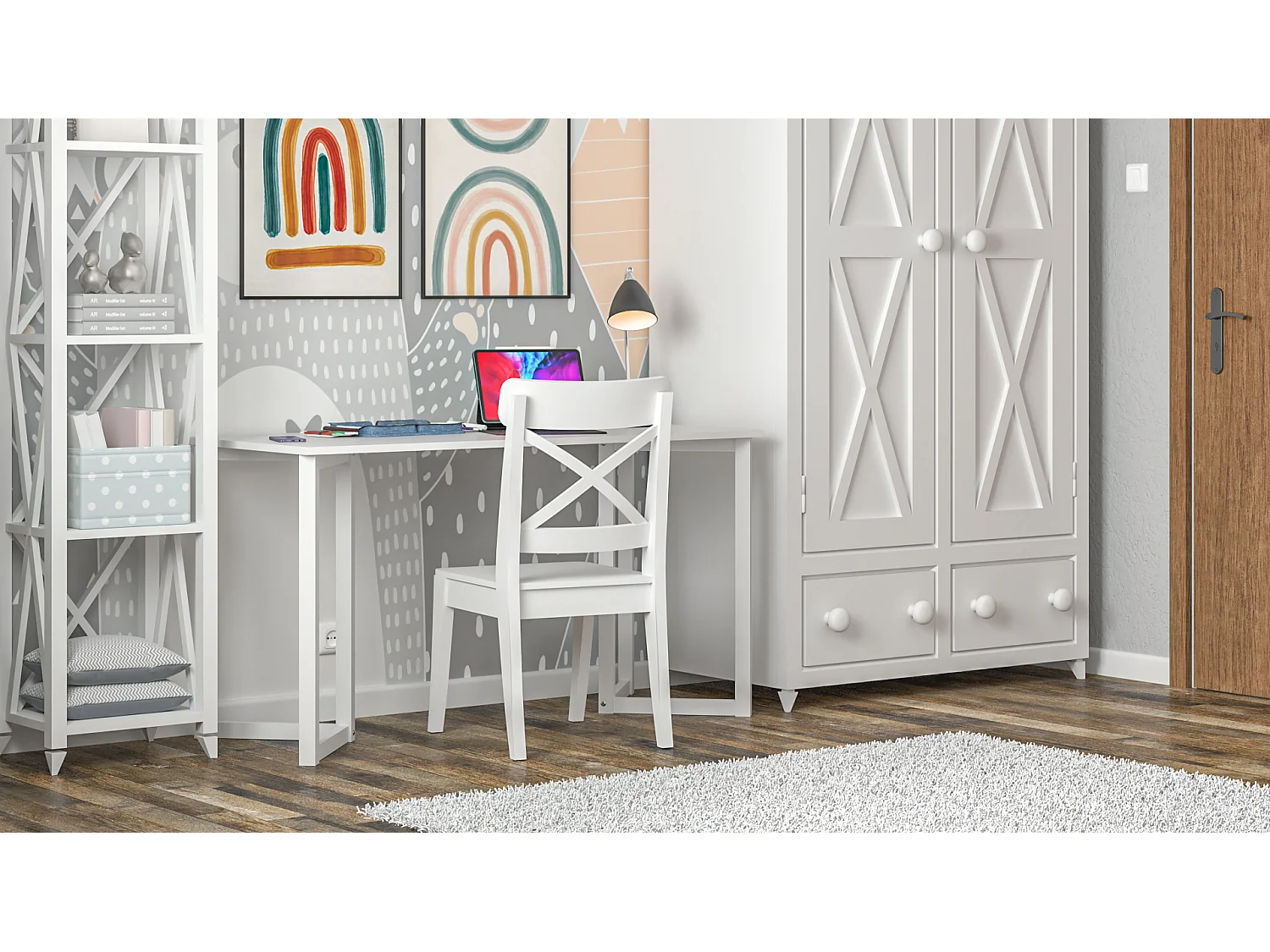 Bureau pour garçon en pin massif 120x60 blanc