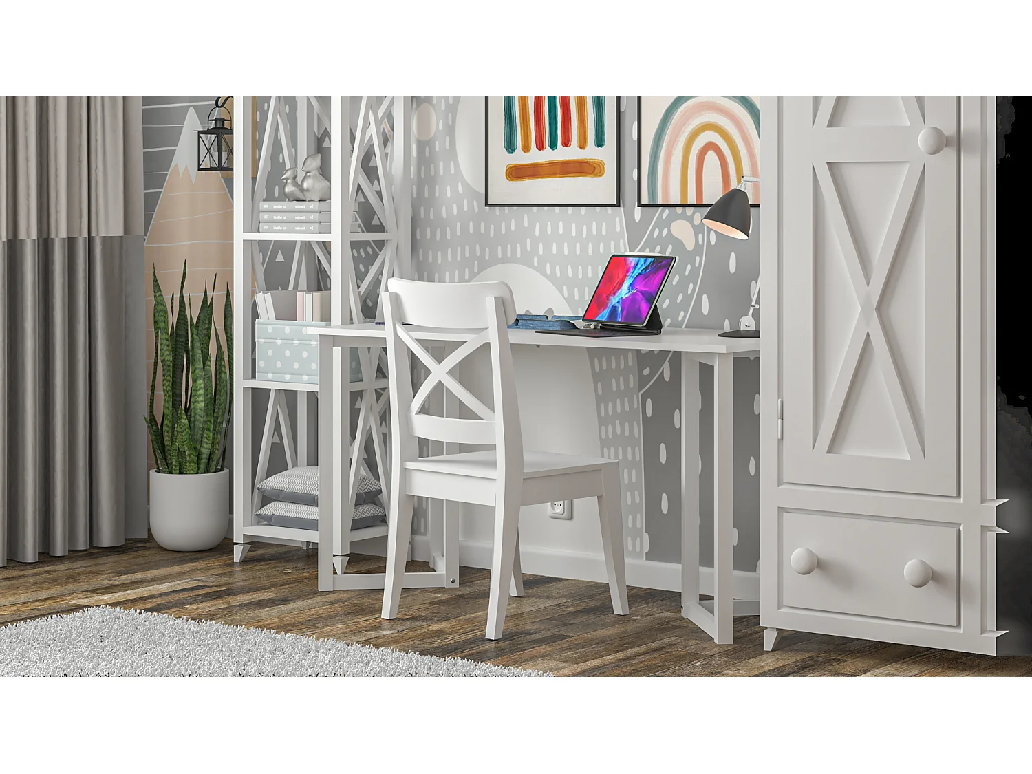 Bureau pour garçon en pin massif 120x60 blanc
