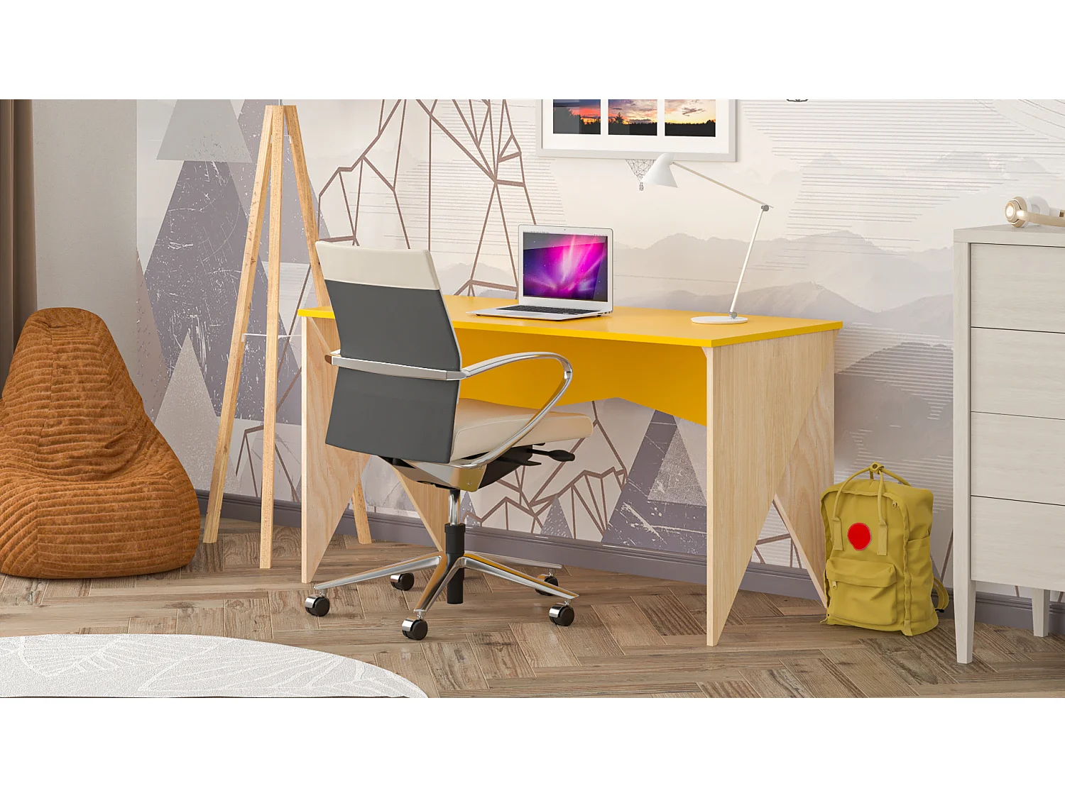 Bureau enfant en pin massif 120x60 jaune