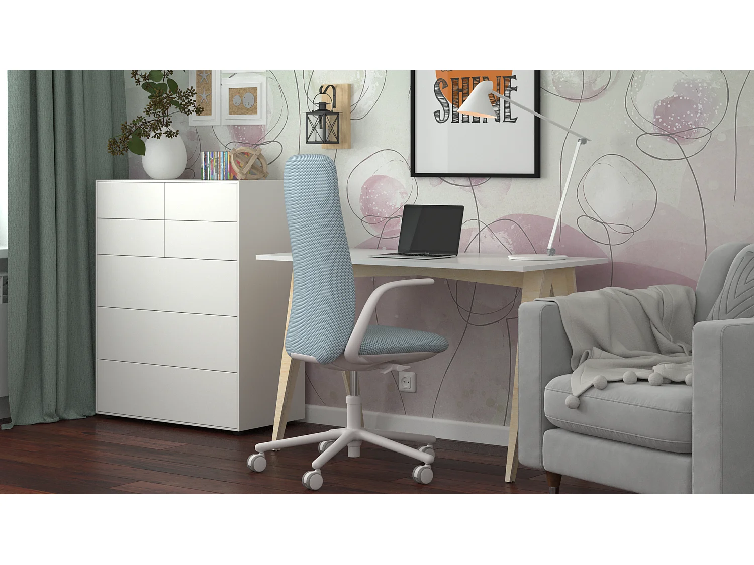 Bureau pour garçon en pin massif 120x60 blanc