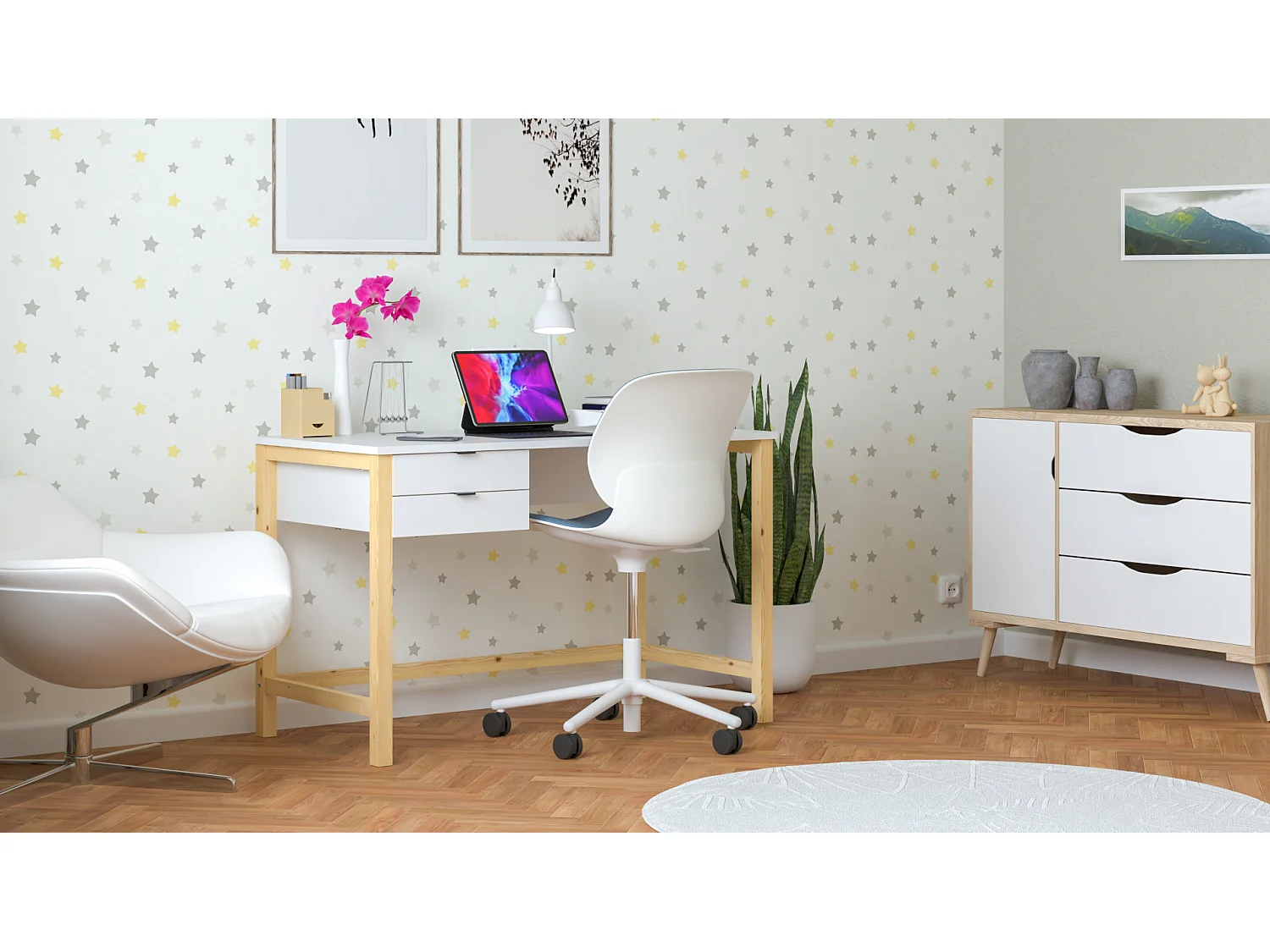 Bureau enfant en pin massif 120x60 gris