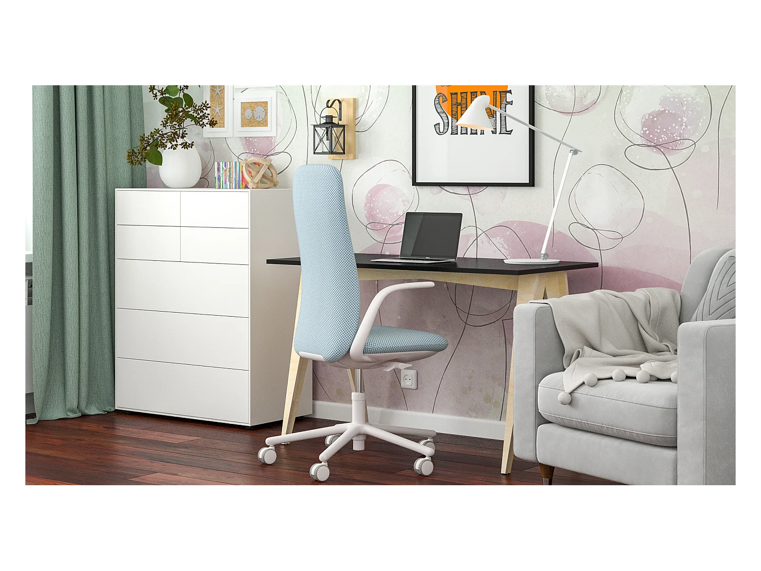 Bureau pour garçon en pin massif 120x60 noir