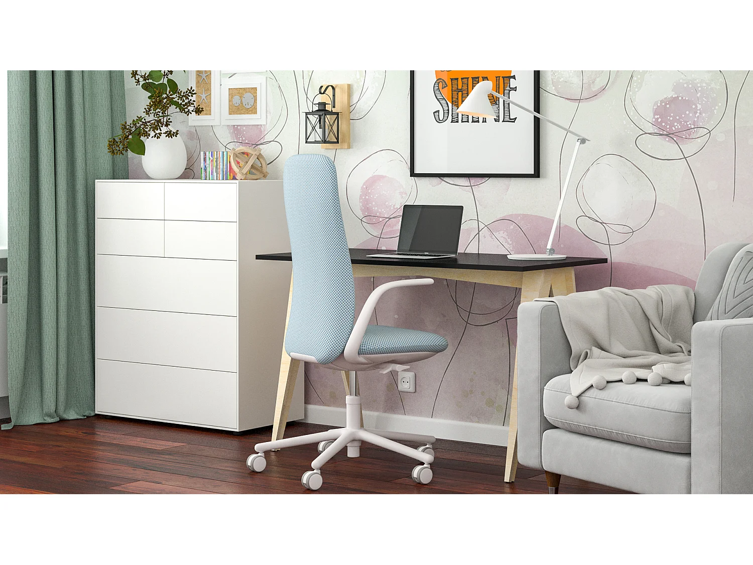 Bureau pour garçon en pin massif 120x60 noir