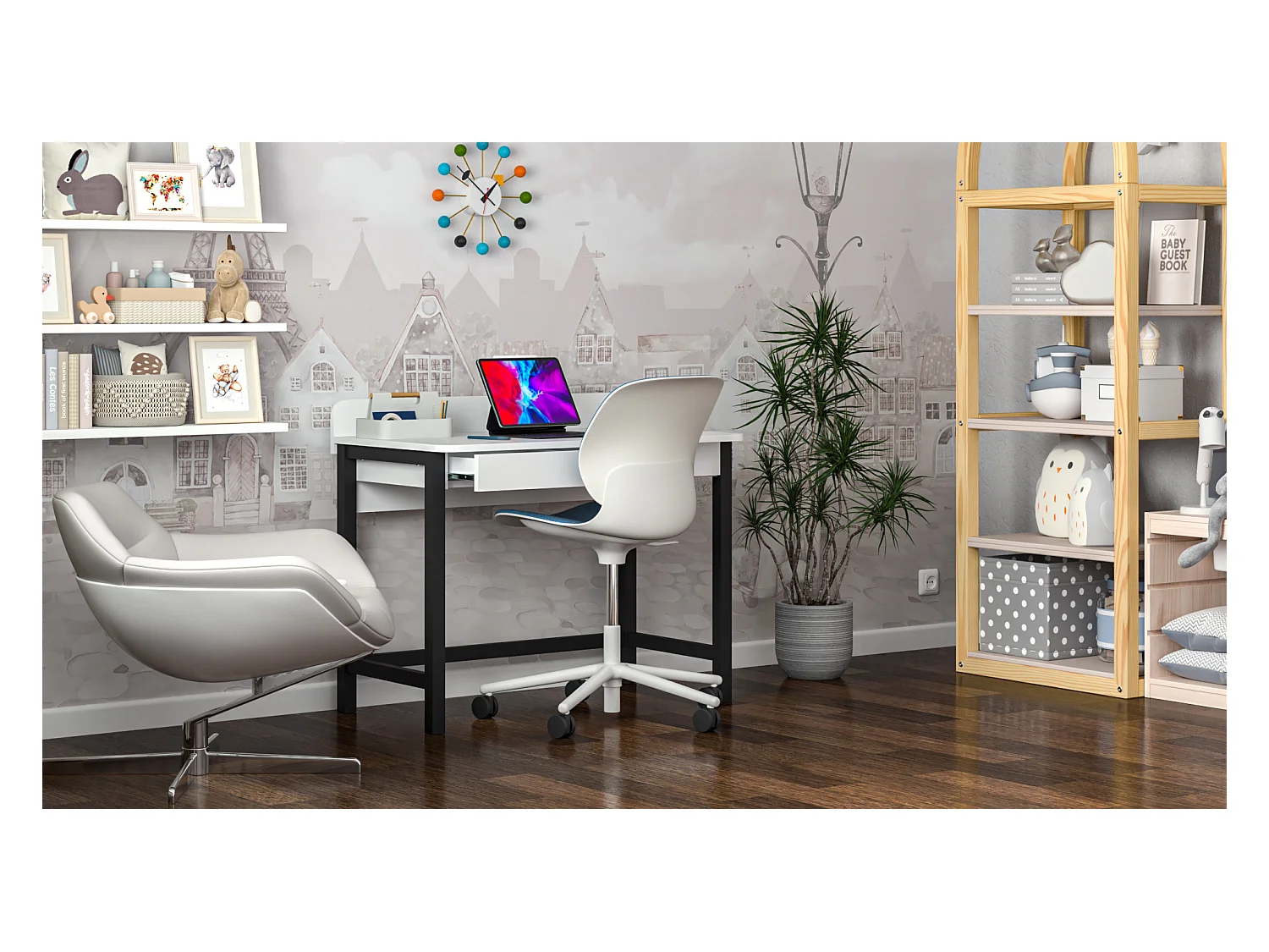 Bureau enfant en pin massif 120x60 noir