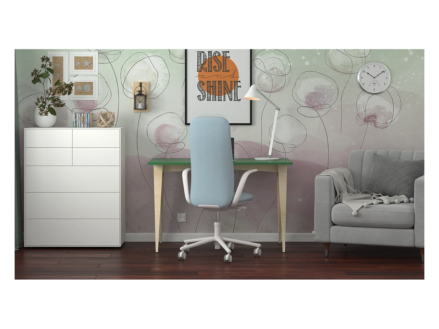 Bureau enfant en pin massif 120x60 vert