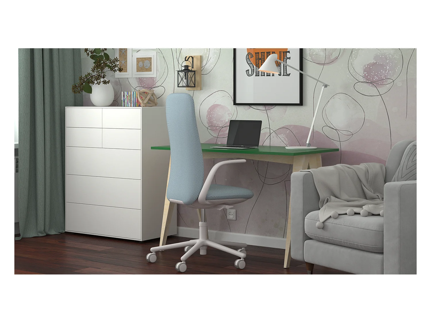 Bureau enfant en pin massif 120x60 vert