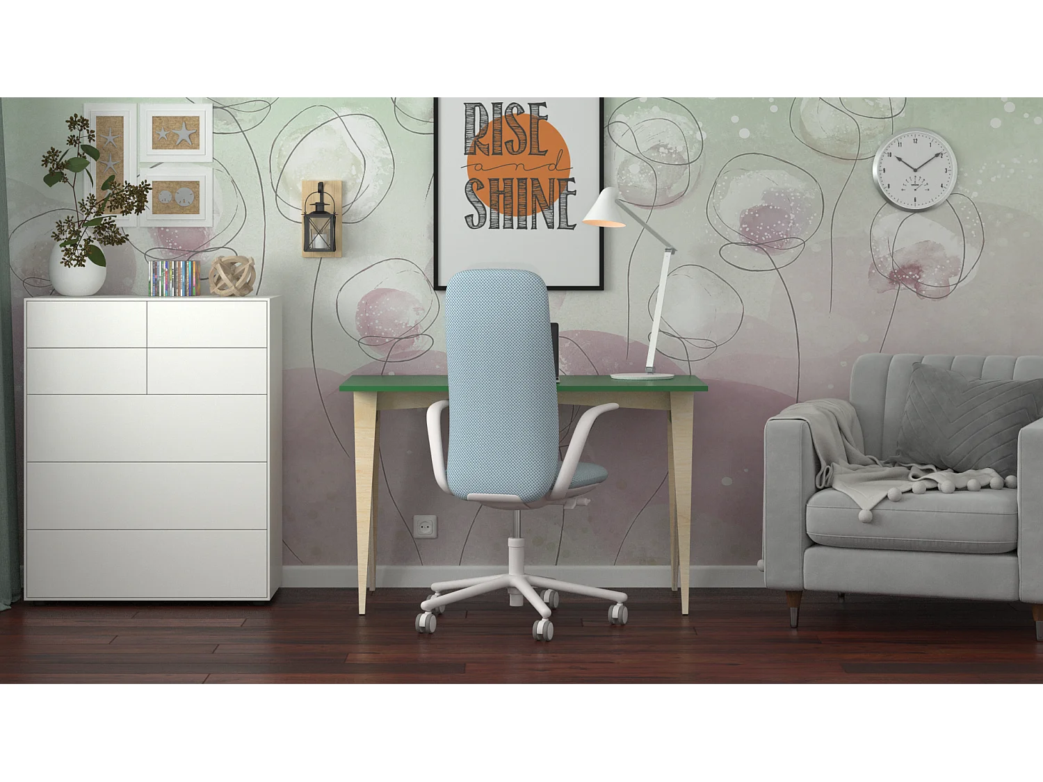Bureau enfant en pin massif 120x60 vert