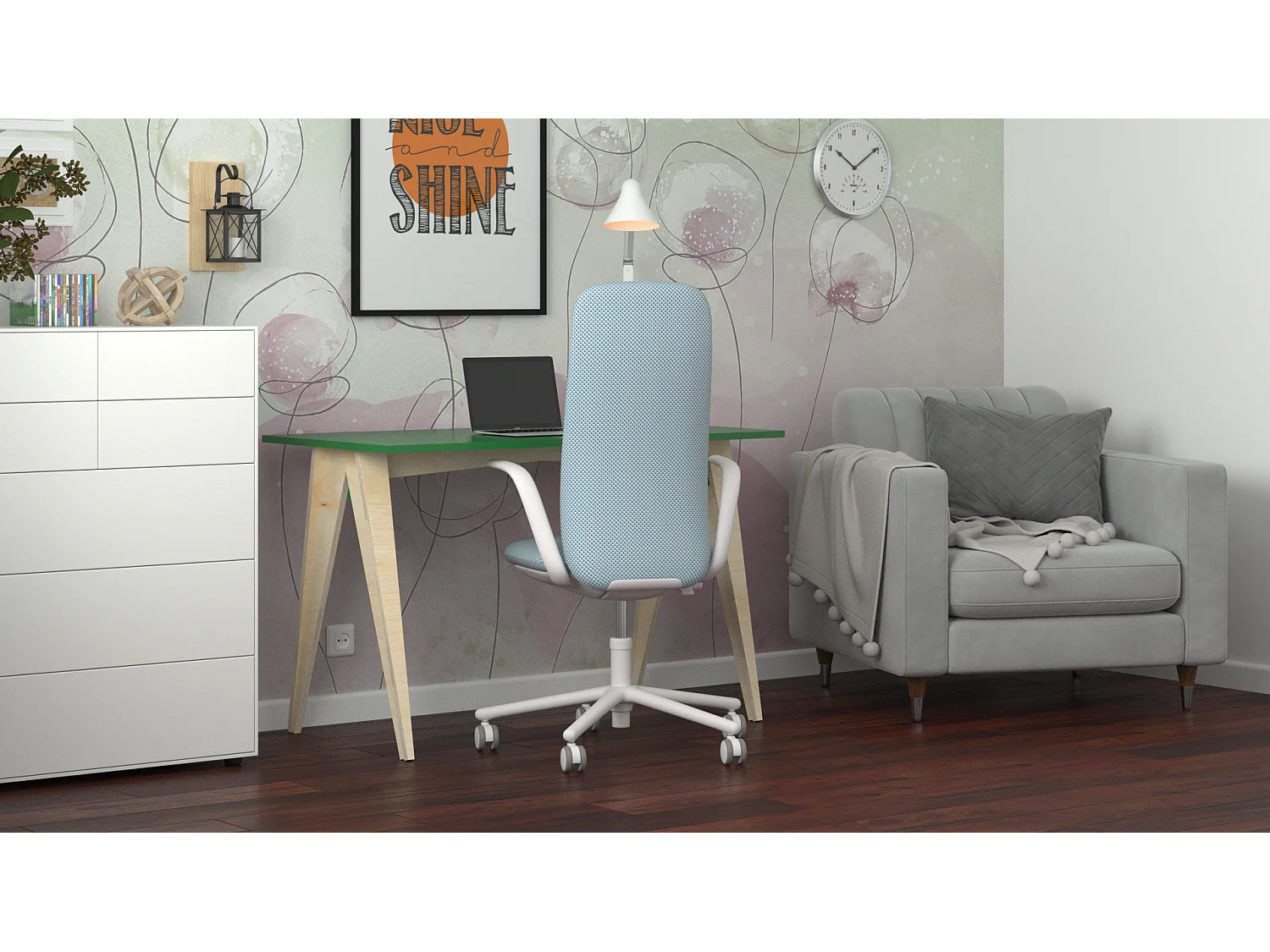 Bureau enfant en pin massif 120x60 vert