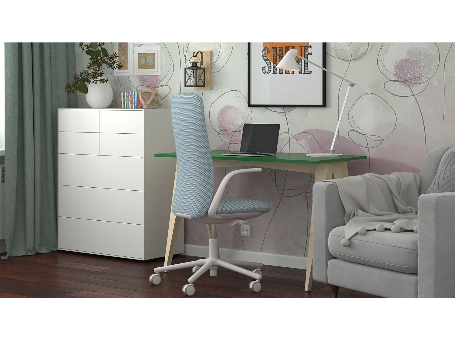 Bureau enfant en pin massif 120x60 vert