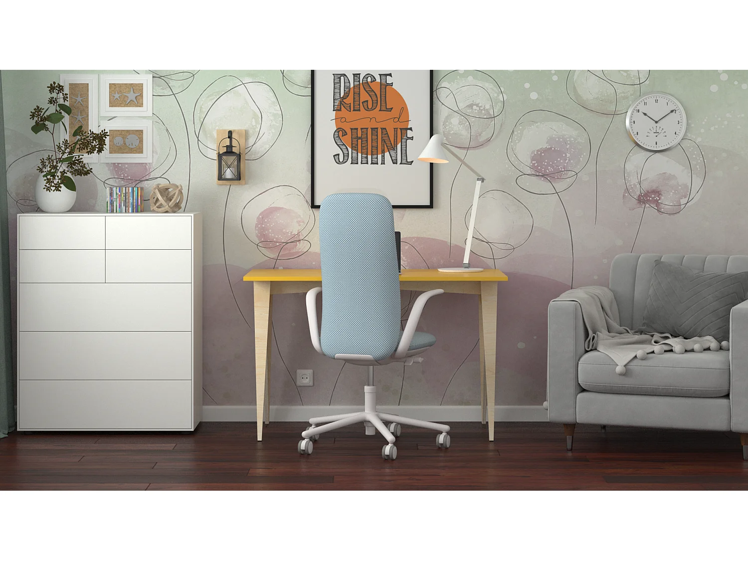 Bureau enfant en pin massif 120x60 jaune