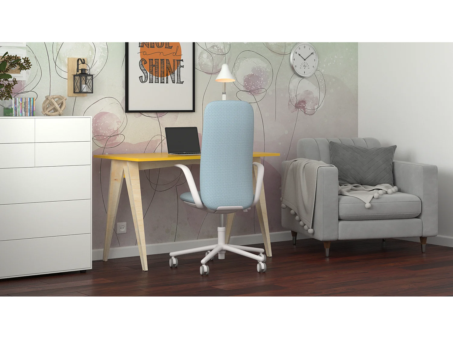 Bureau enfant en pin massif 120x60 jaune