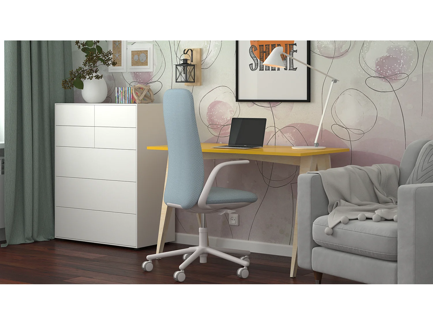Bureau enfant en pin massif 120x60 jaune