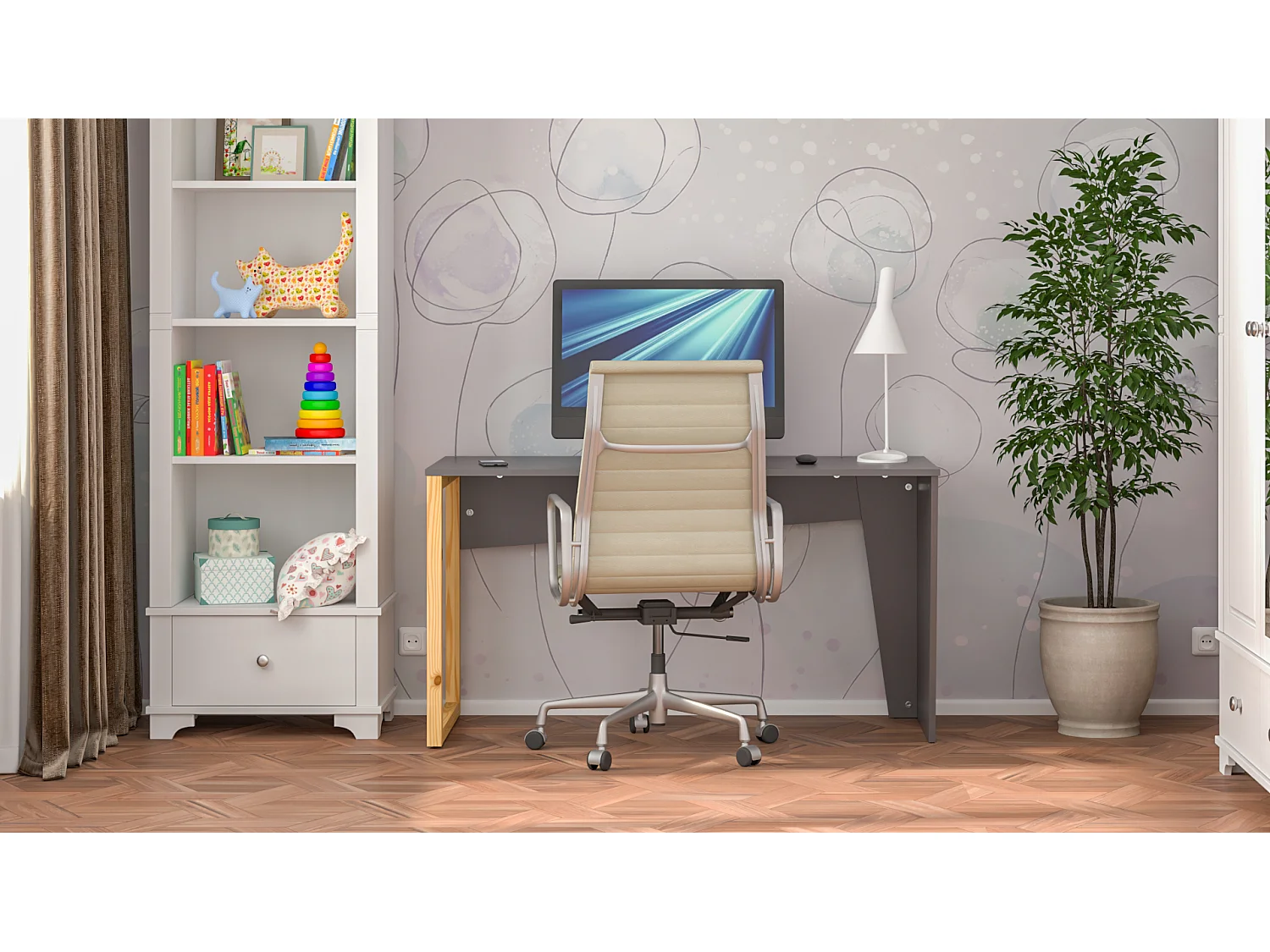 Bureau enfant en pin massif 120x60 gris foncé