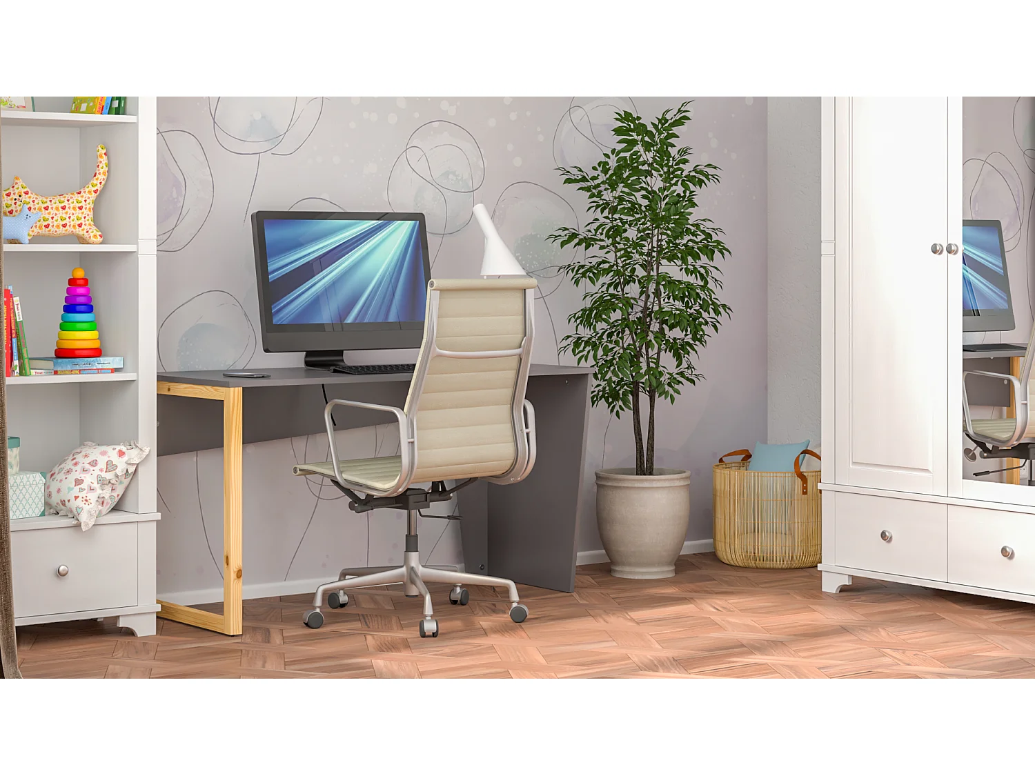 Bureau enfant en pin massif 120x60 gris foncé