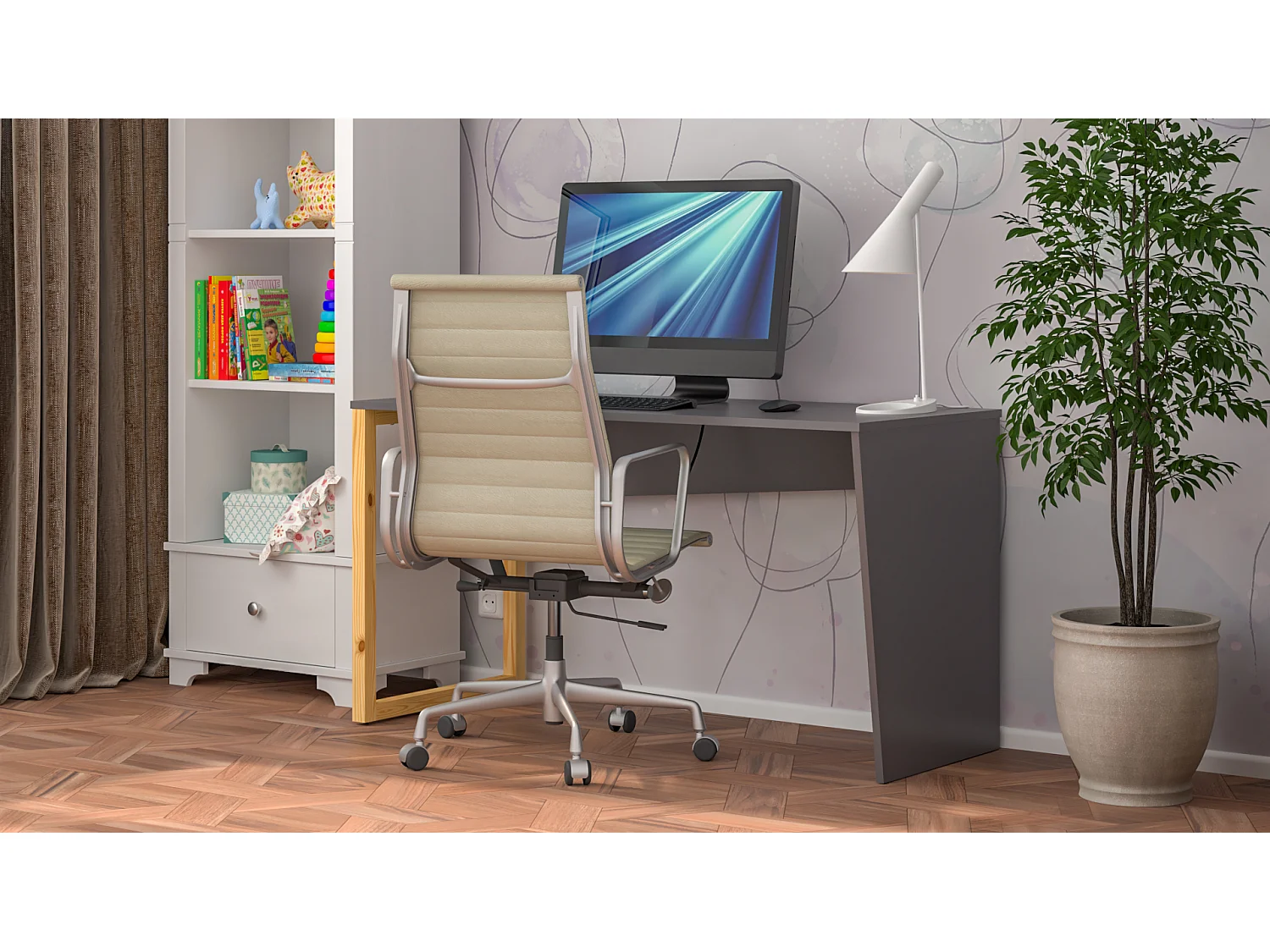 Bureau enfant en pin massif 120x60 gris foncé