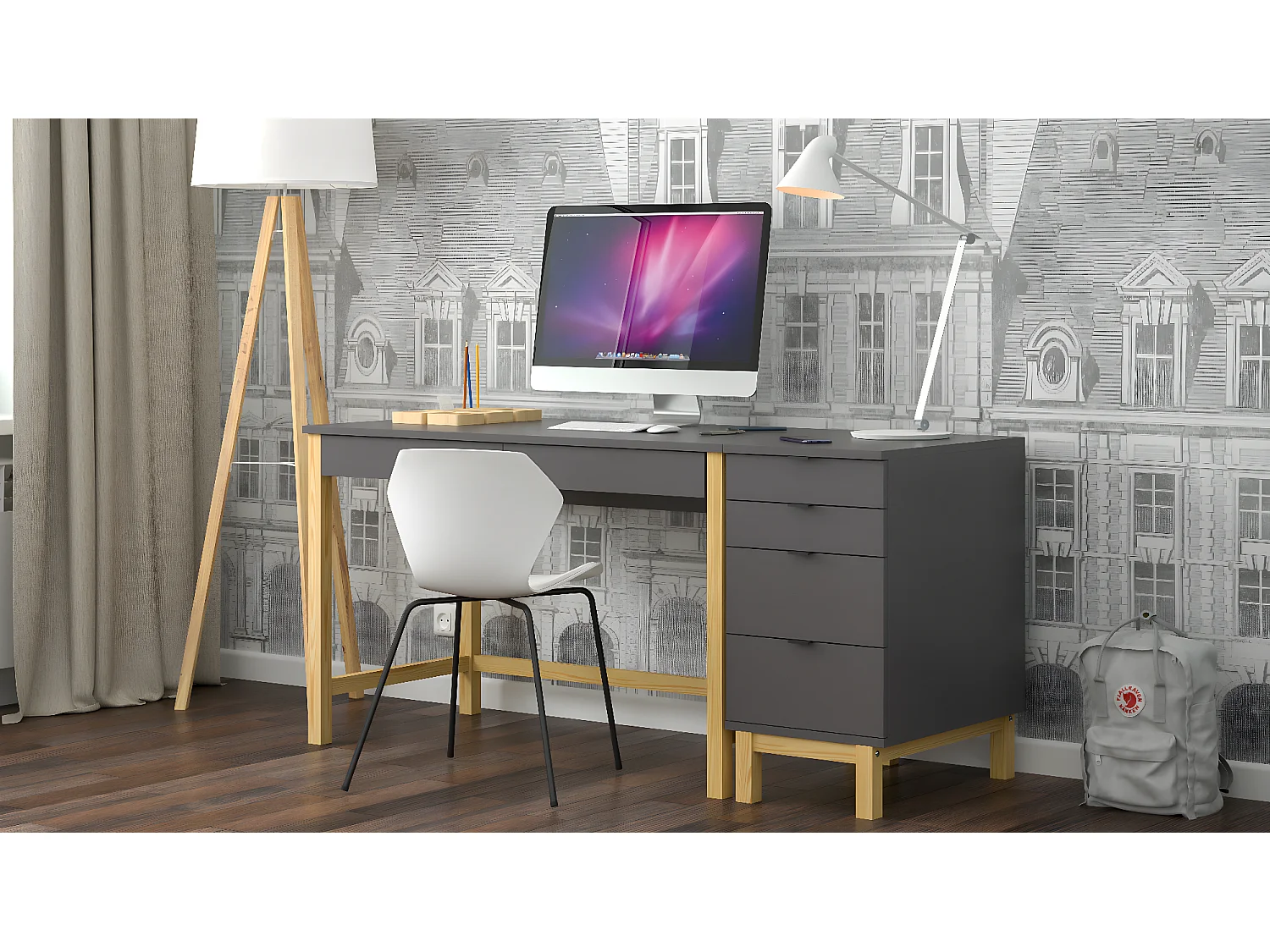 Bureau enfant en pin massif 120x60 gris foncé