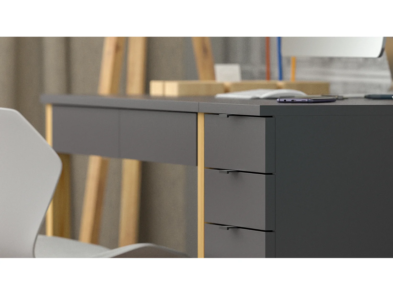 Bureau enfant en pin massif 120x60 gris foncé