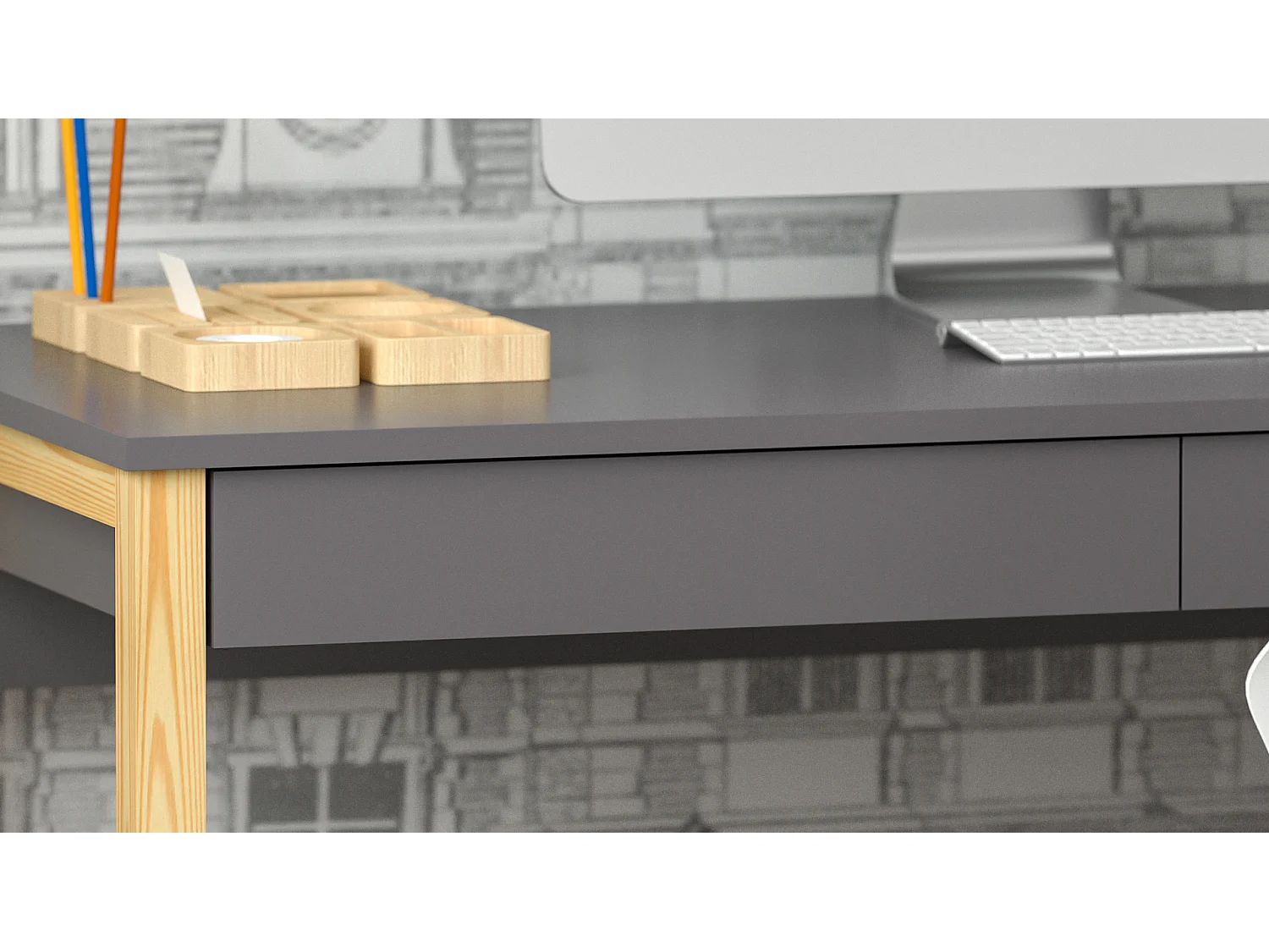 Bureau enfant en pin massif 120x60 gris foncé