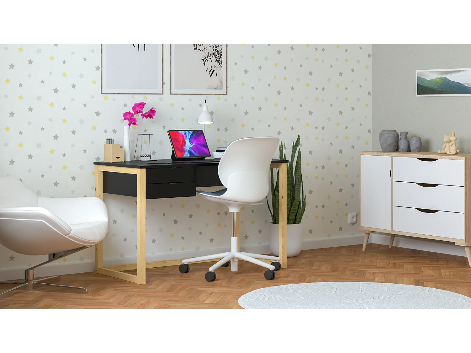 Bureau pour garçon en pin massif 120x60 noir
