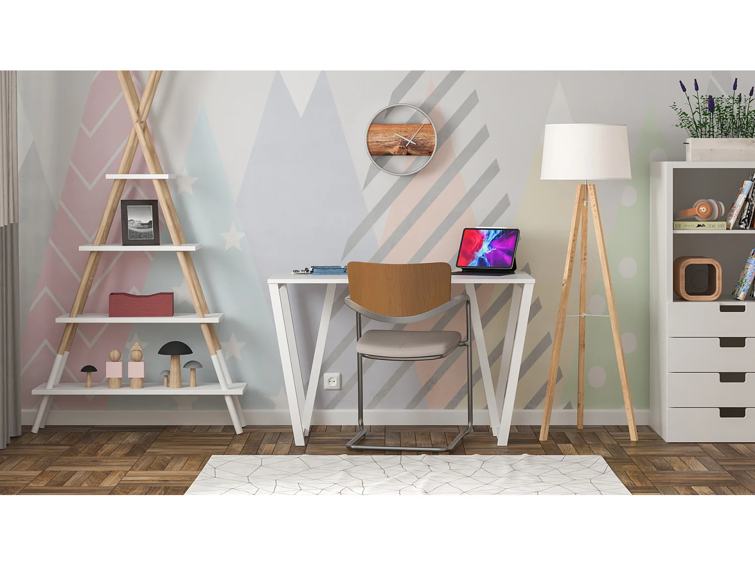 Bureau pour garçon en pin massif 120x60 blanc