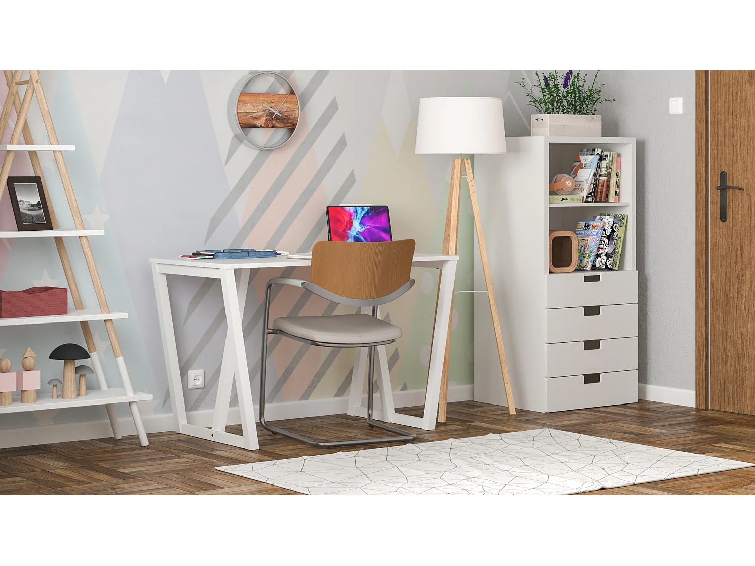 Bureau pour garçon en pin massif 120x60 blanc