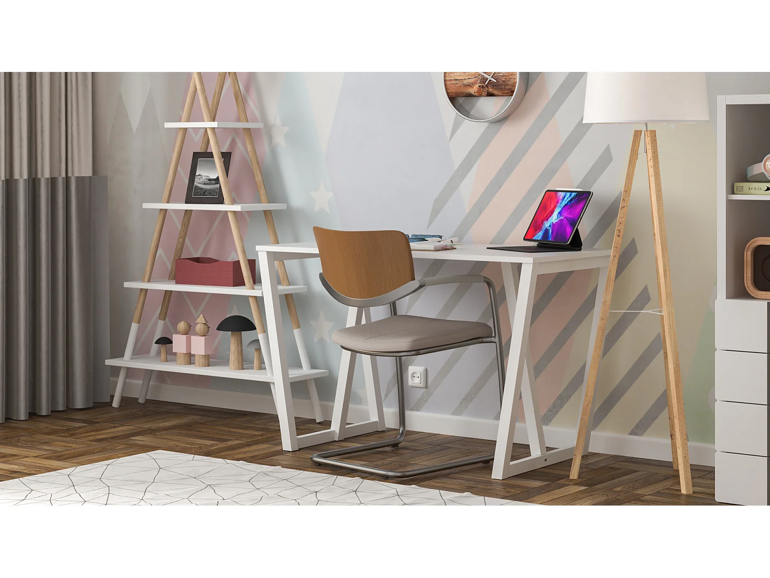Bureau pour garçon en pin massif 120x60 blanc