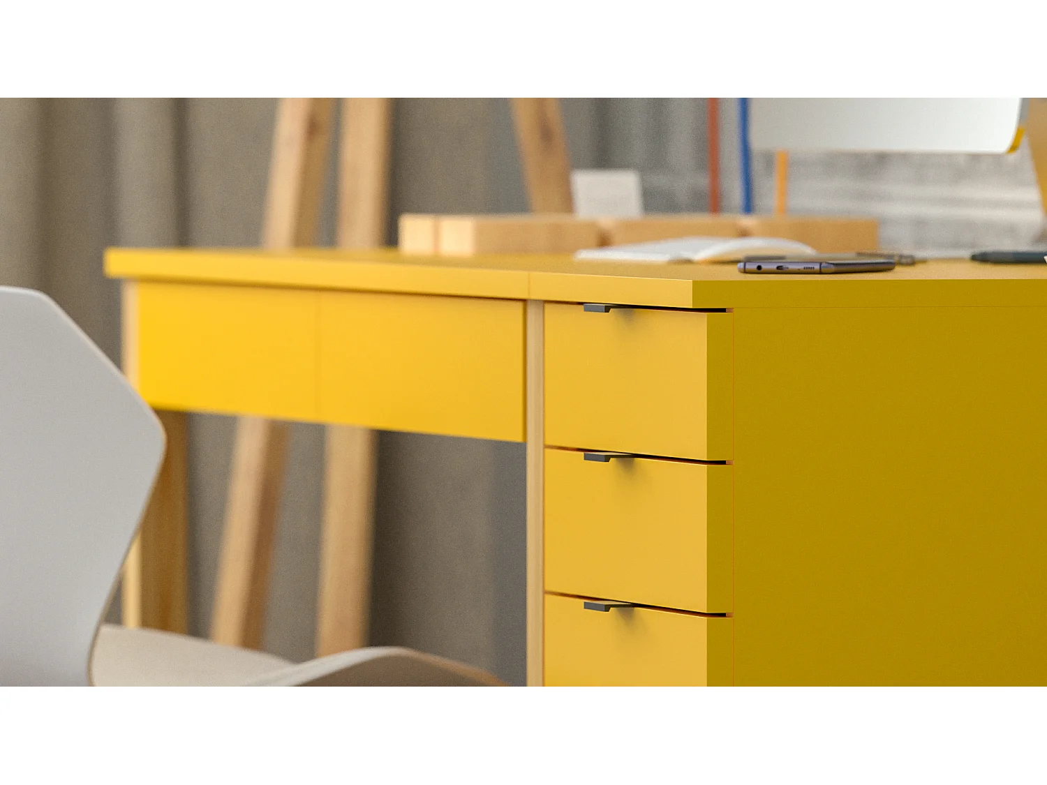 Bureau enfant en pin massif 120x60 jaune
