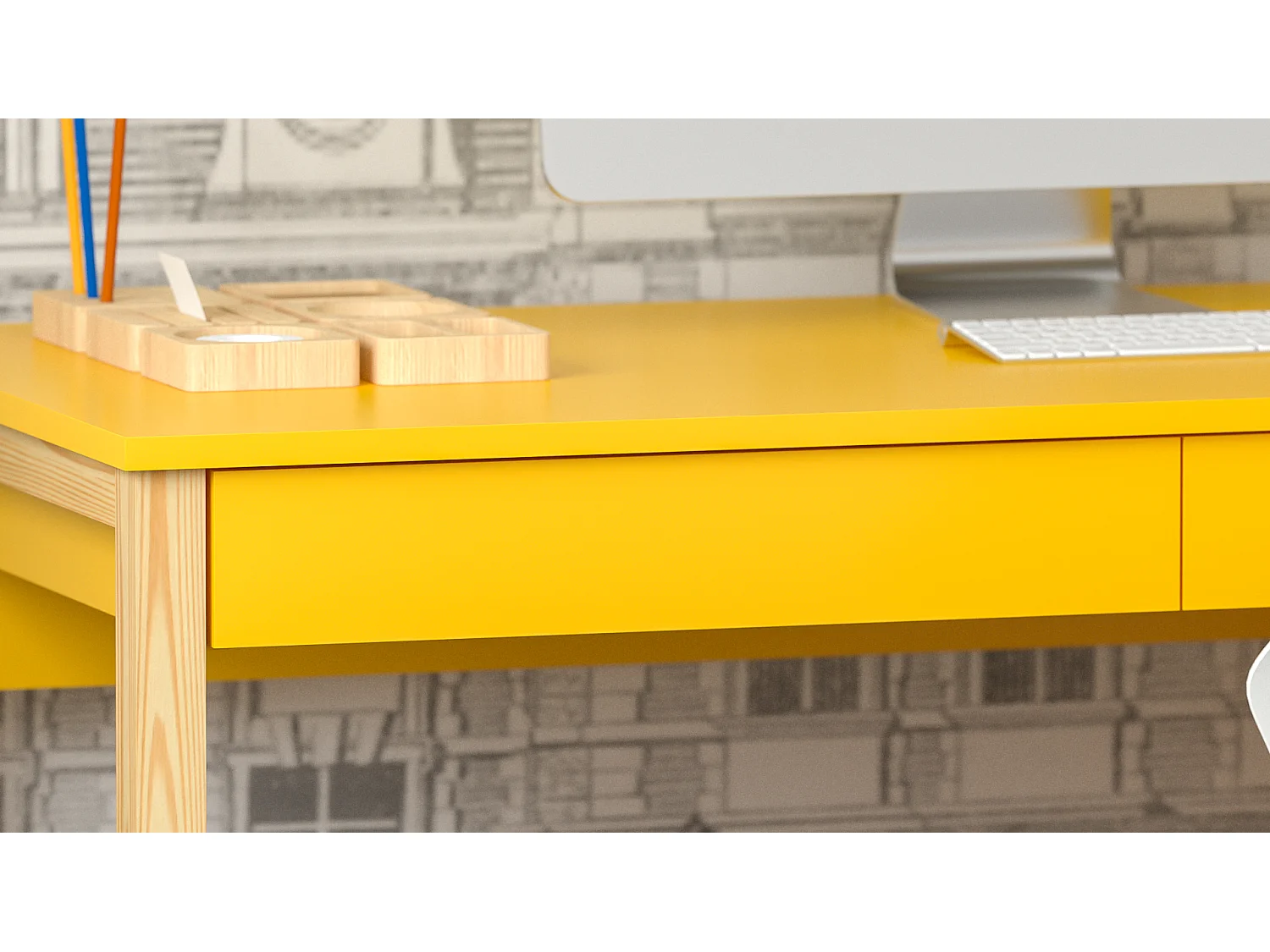 Bureau enfant en pin massif 120x60 jaune
