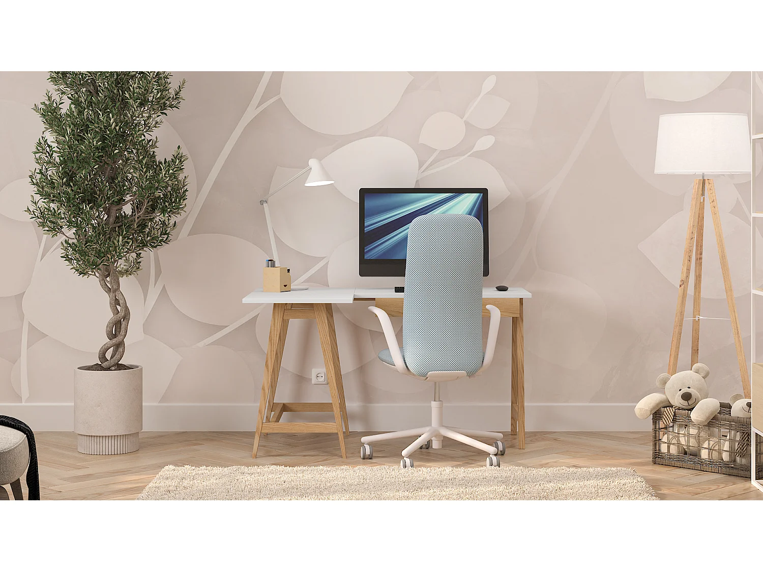 Bureau enfant en pin massif 115x85 blanc