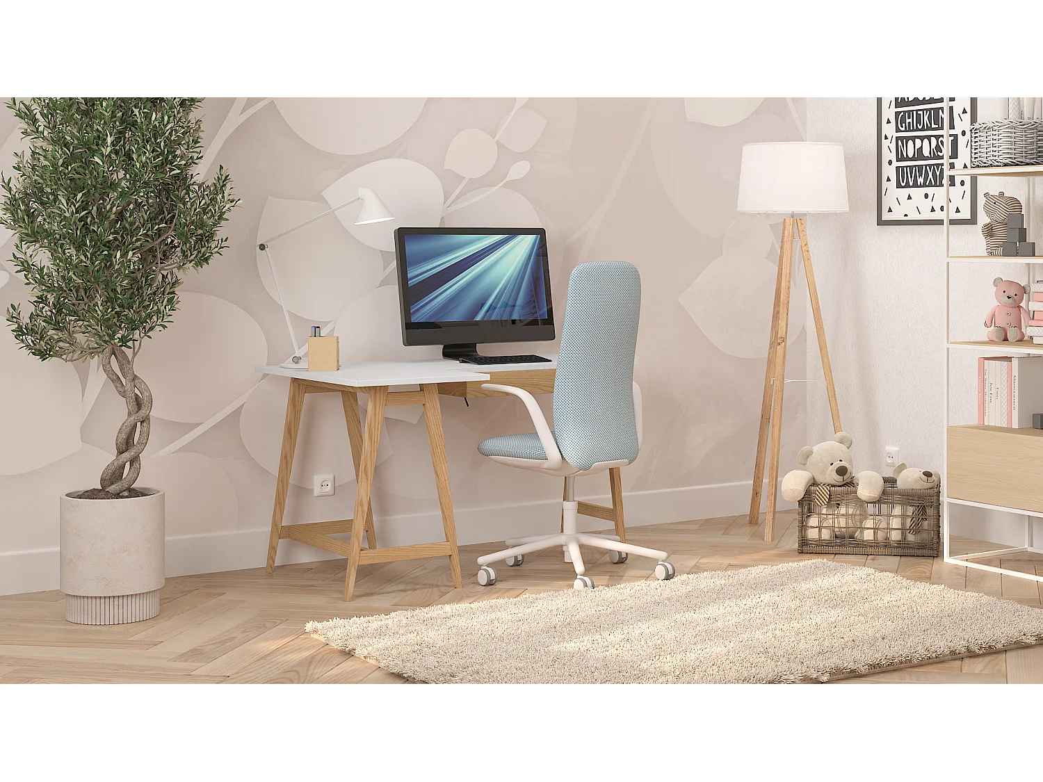 Bureau enfant en pin massif 115x85 blanc