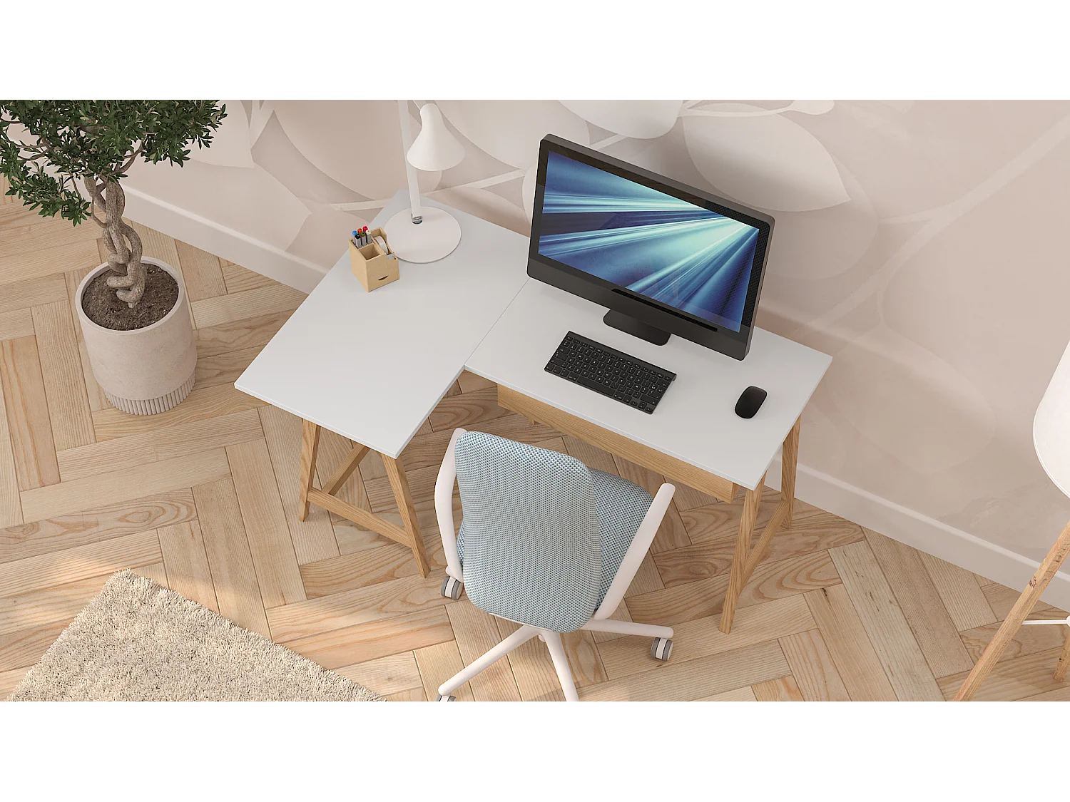 Bureau enfant en pin massif 115x85 blanc